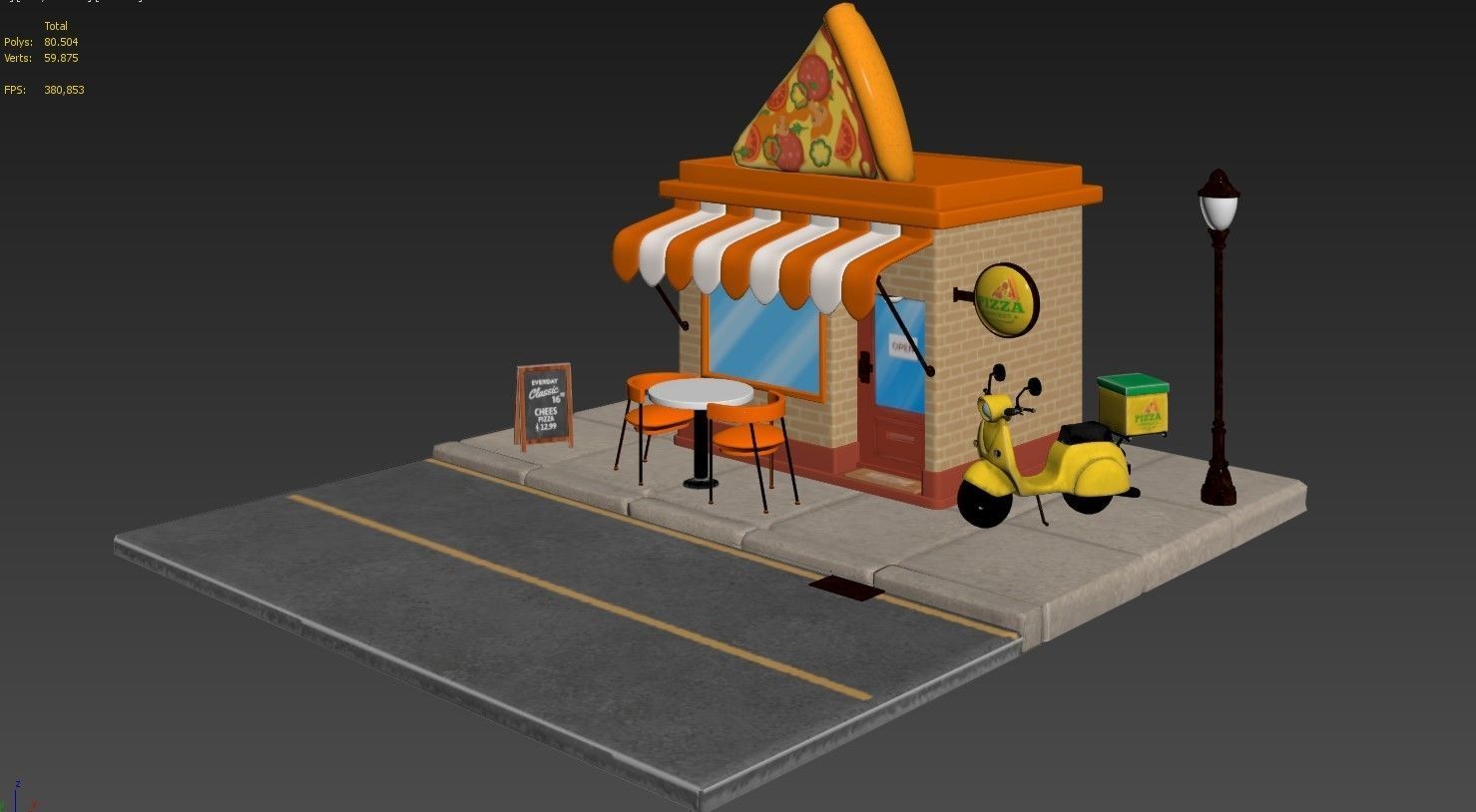 Cartoon Pizza House 3D model_22