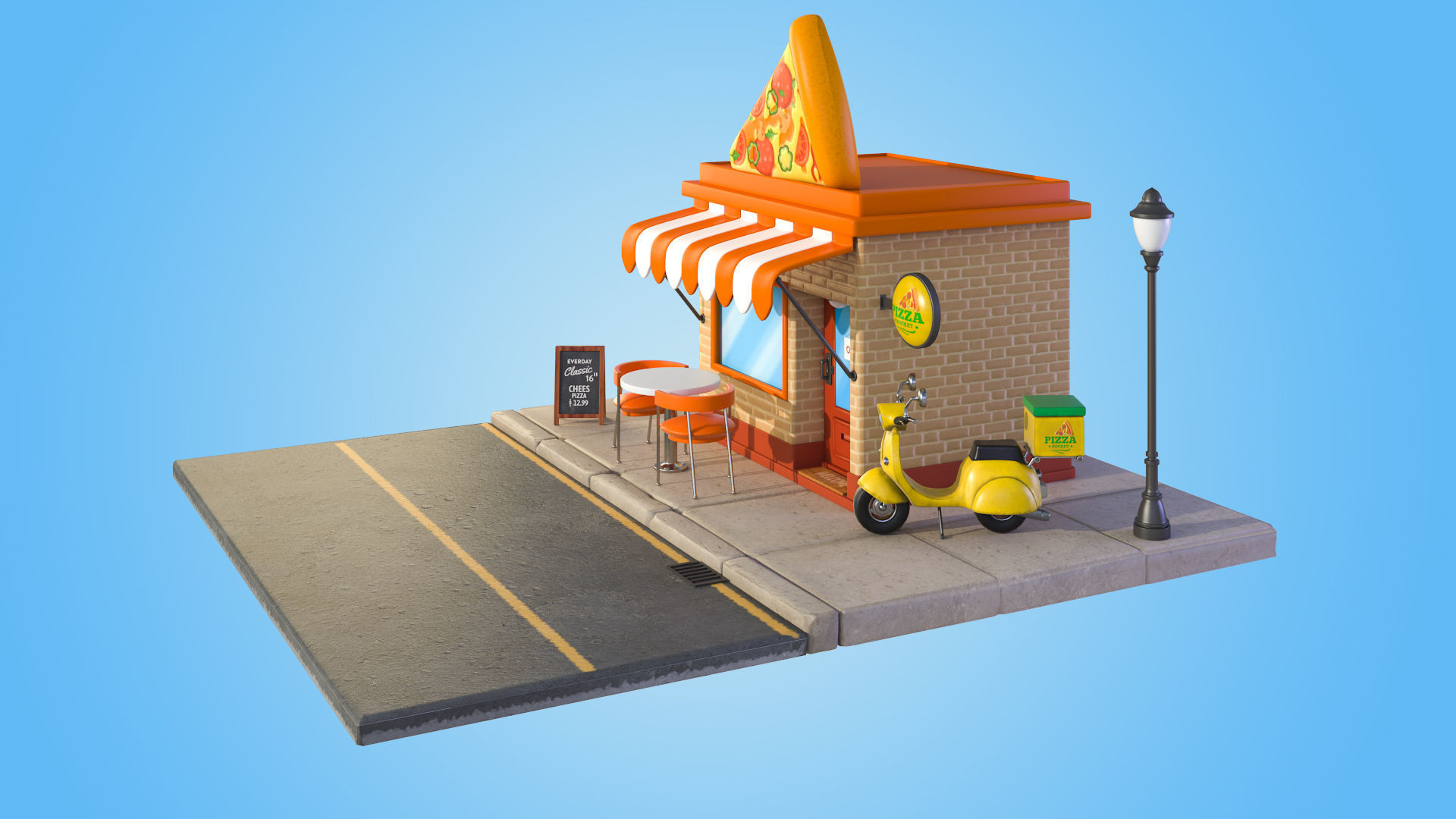Cartoon Pizza House 3D model_8
