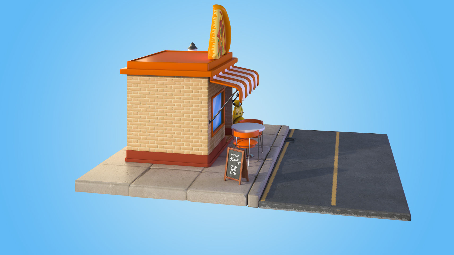 Cartoon Pizza House 3D model_4