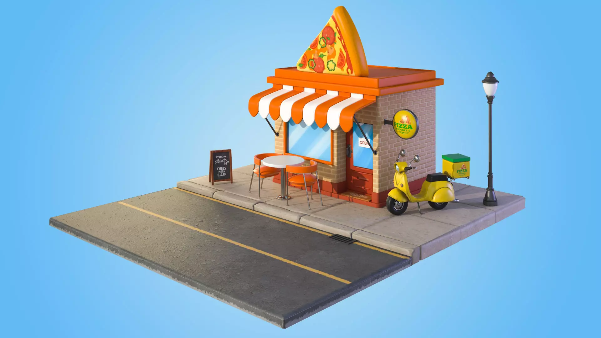 Cartoon Pizza House 3D model_0