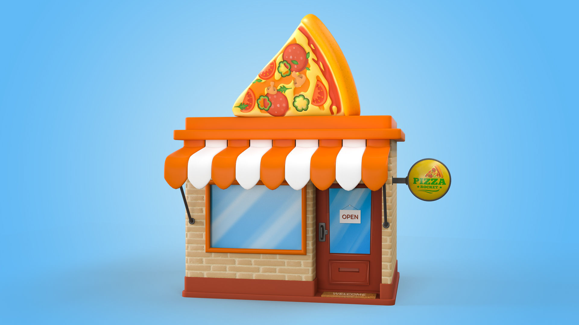 Cartoon Pizza House 3D model_10