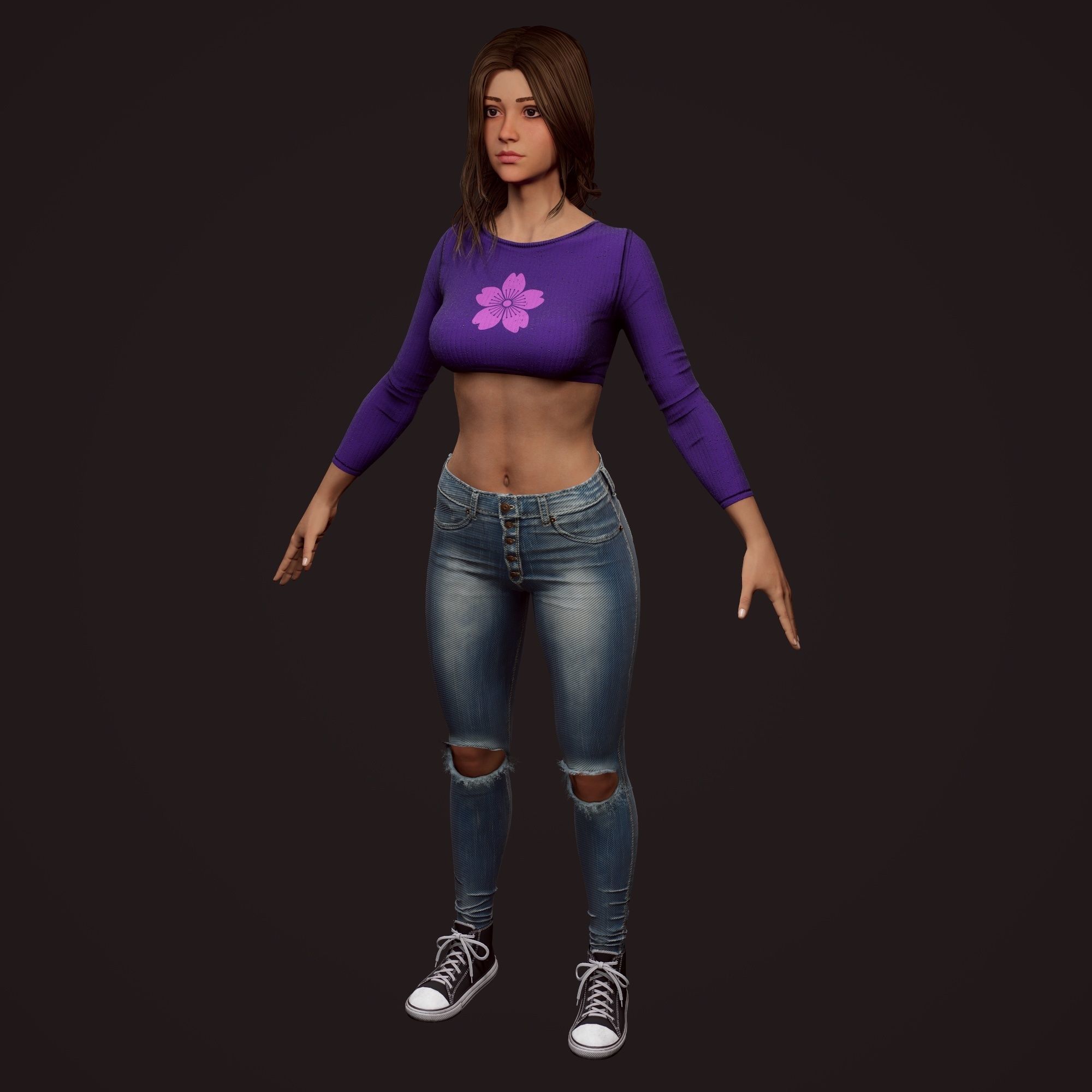Girl in jeans Low-poly 3D model_66