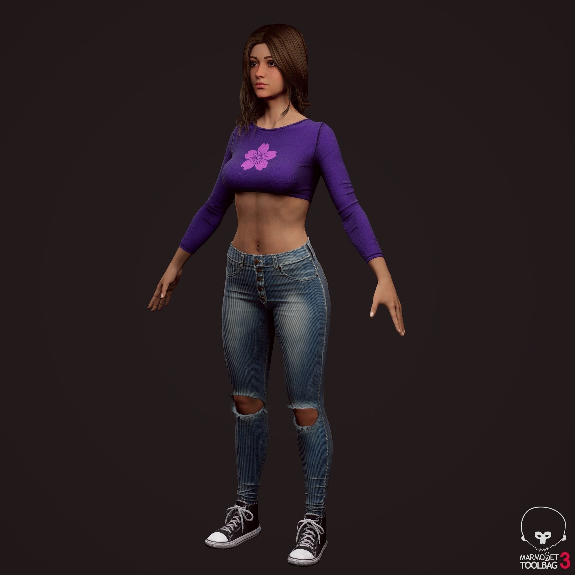 Girl in jeans Low-poly 3D model_22