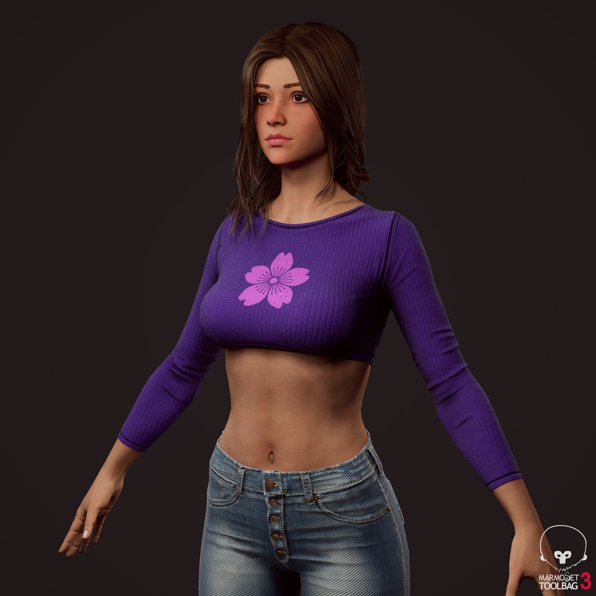 Girl in jeans Low-poly 3D model_14