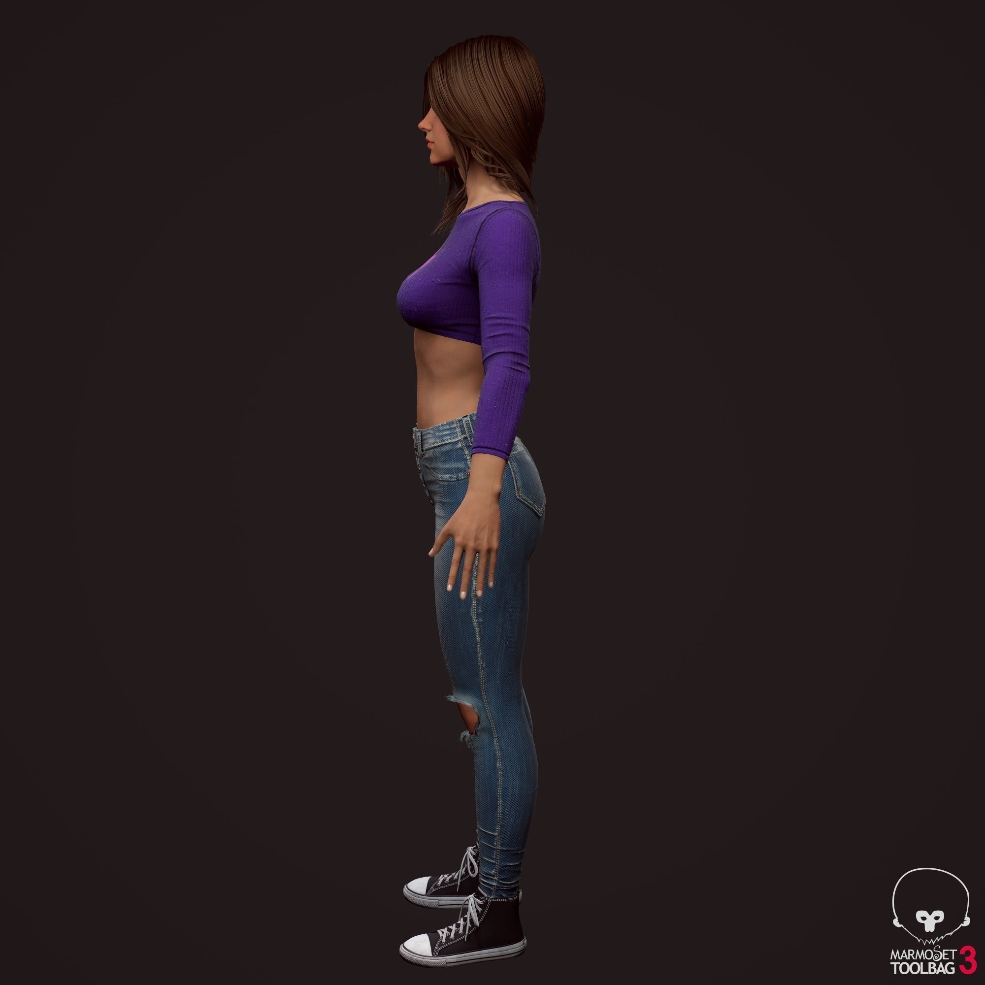 Girl in jeans Low-poly 3D model_29