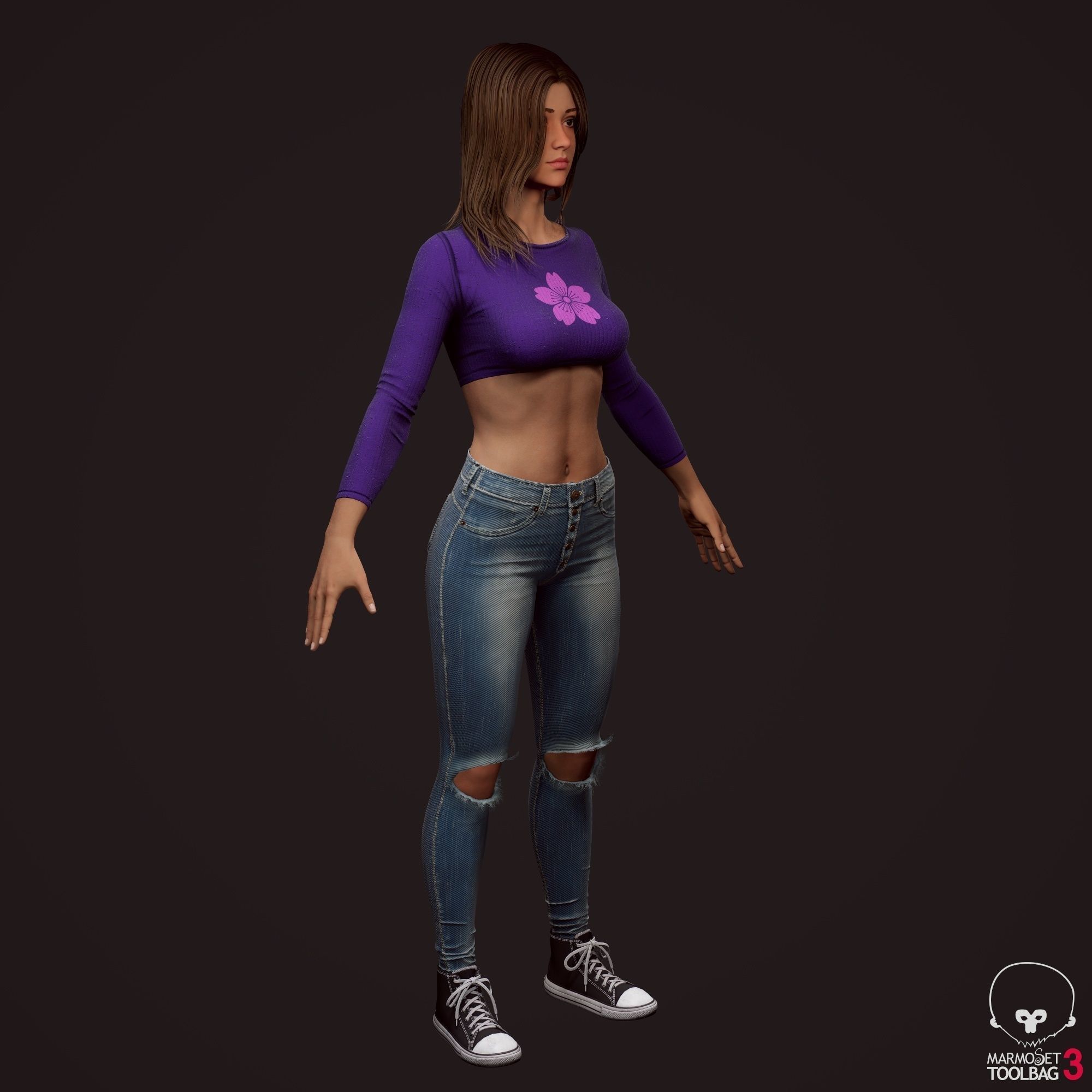 Girl in jeans Low-poly 3D model_24