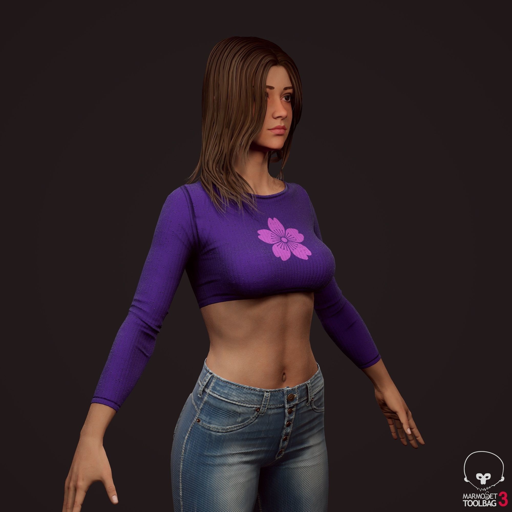 Girl in jeans Low-poly 3D model_16