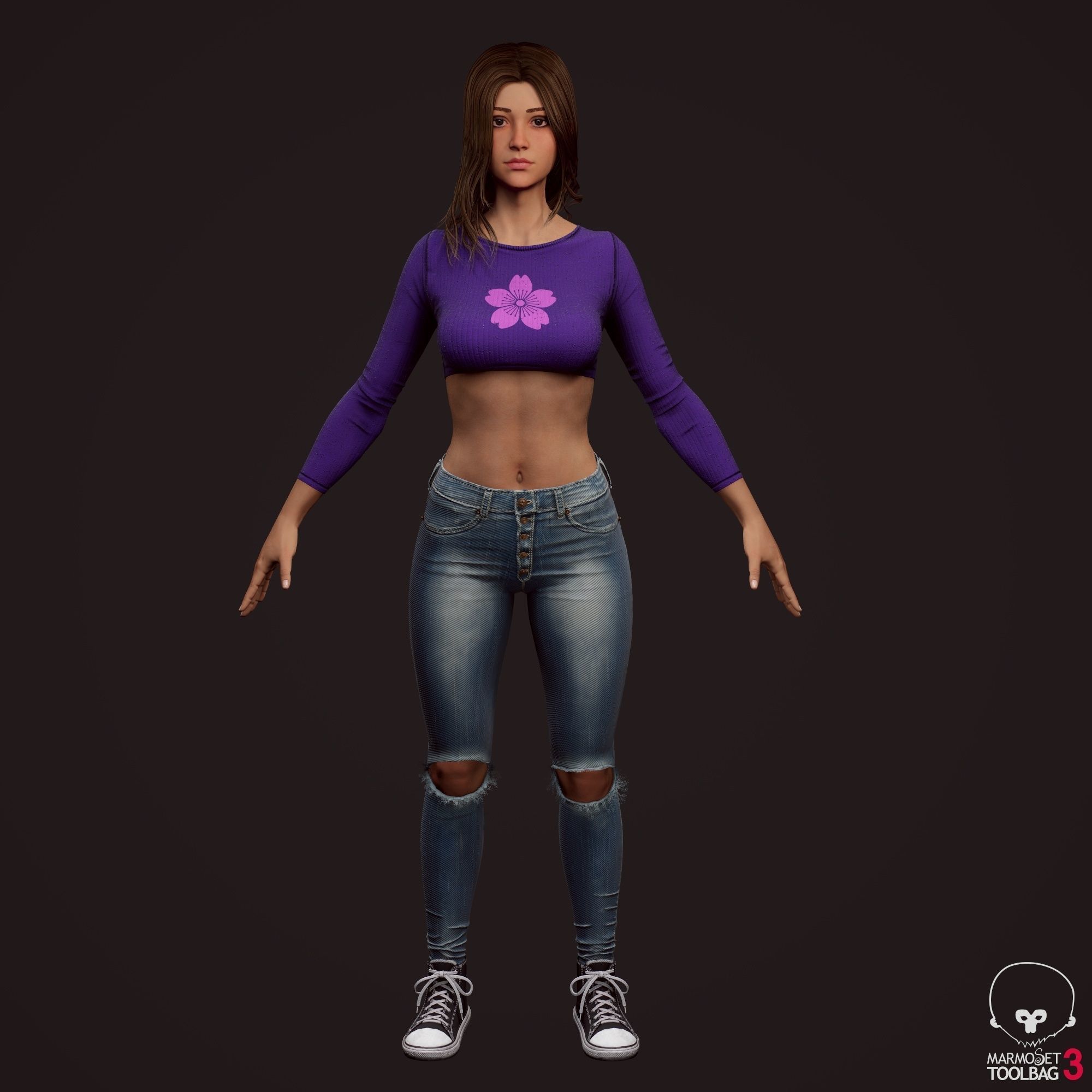 Girl in jeans Low-poly 3D model_23