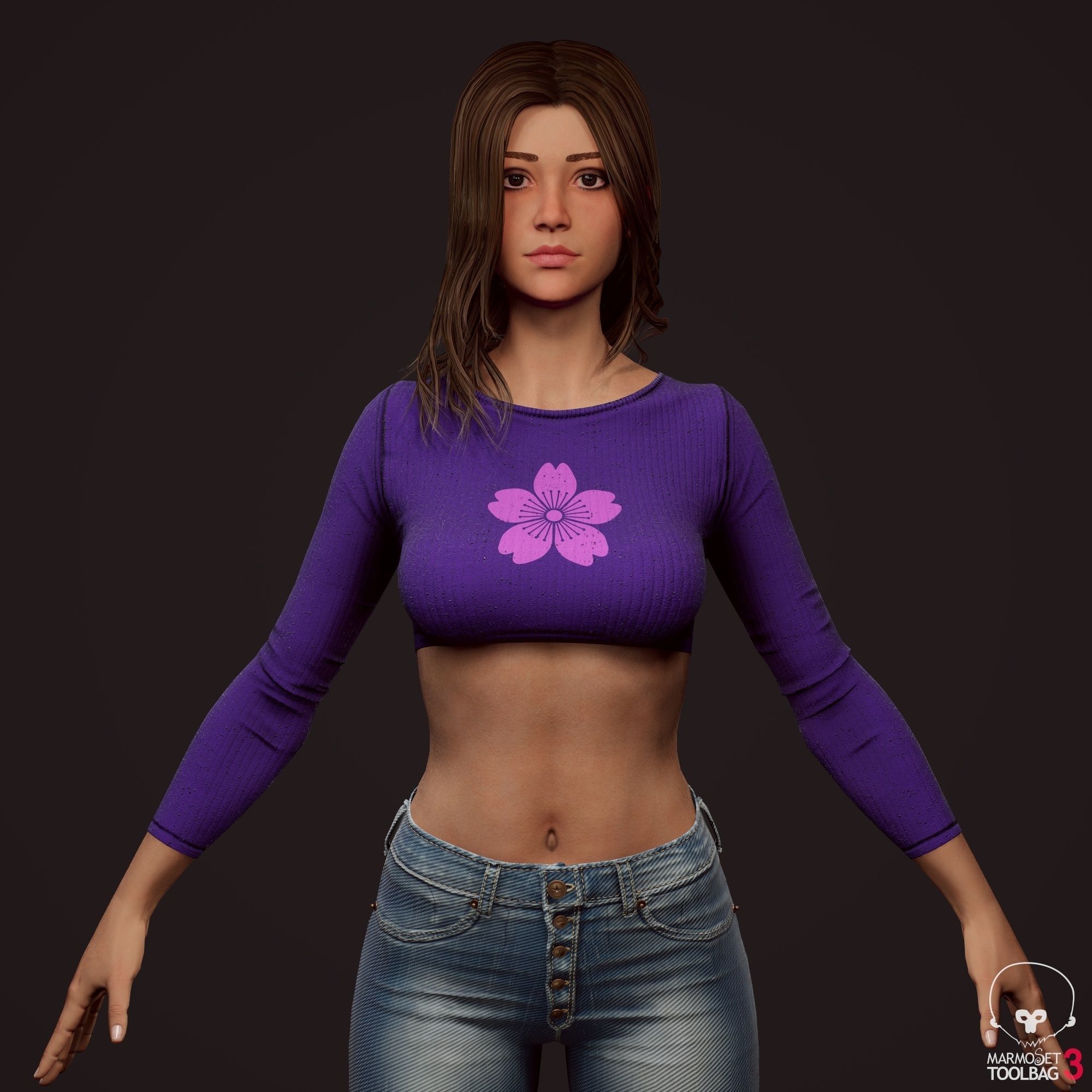 Girl in jeans Low-poly 3D model_15