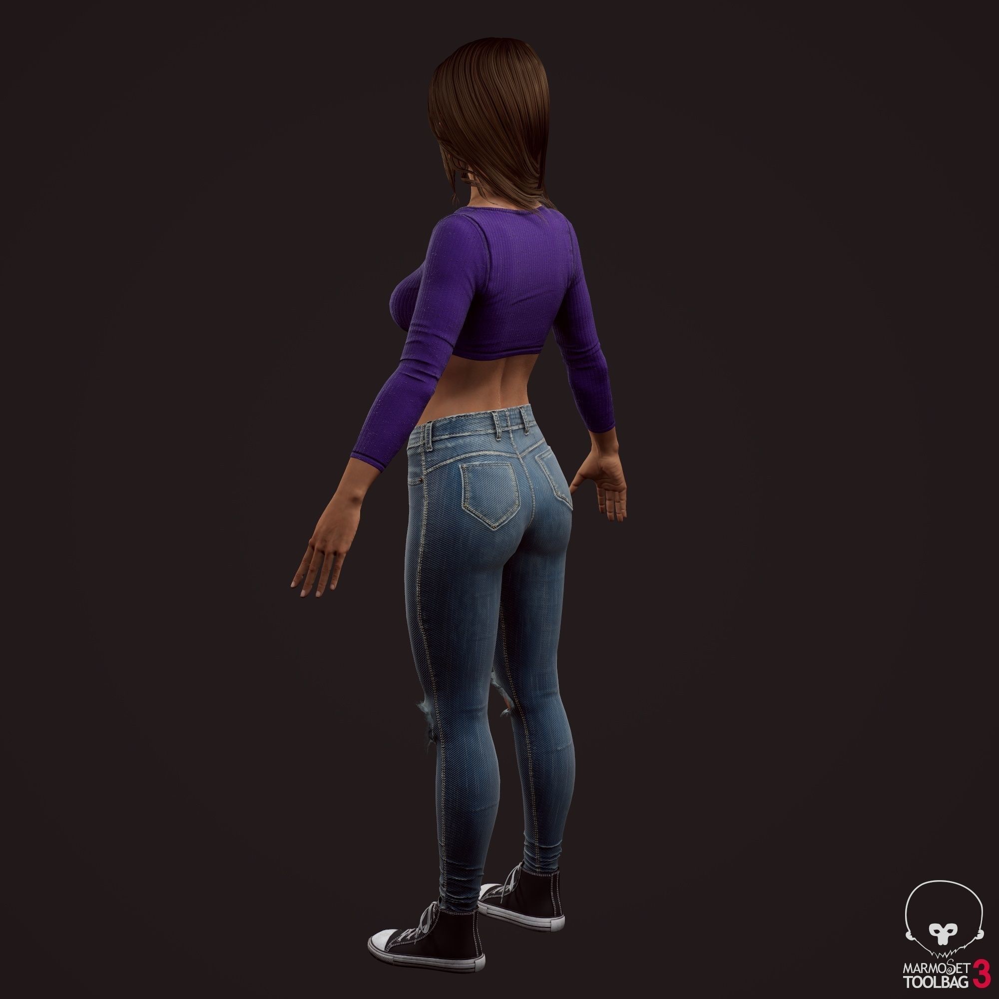 Girl in jeans Low-poly 3D model_28
