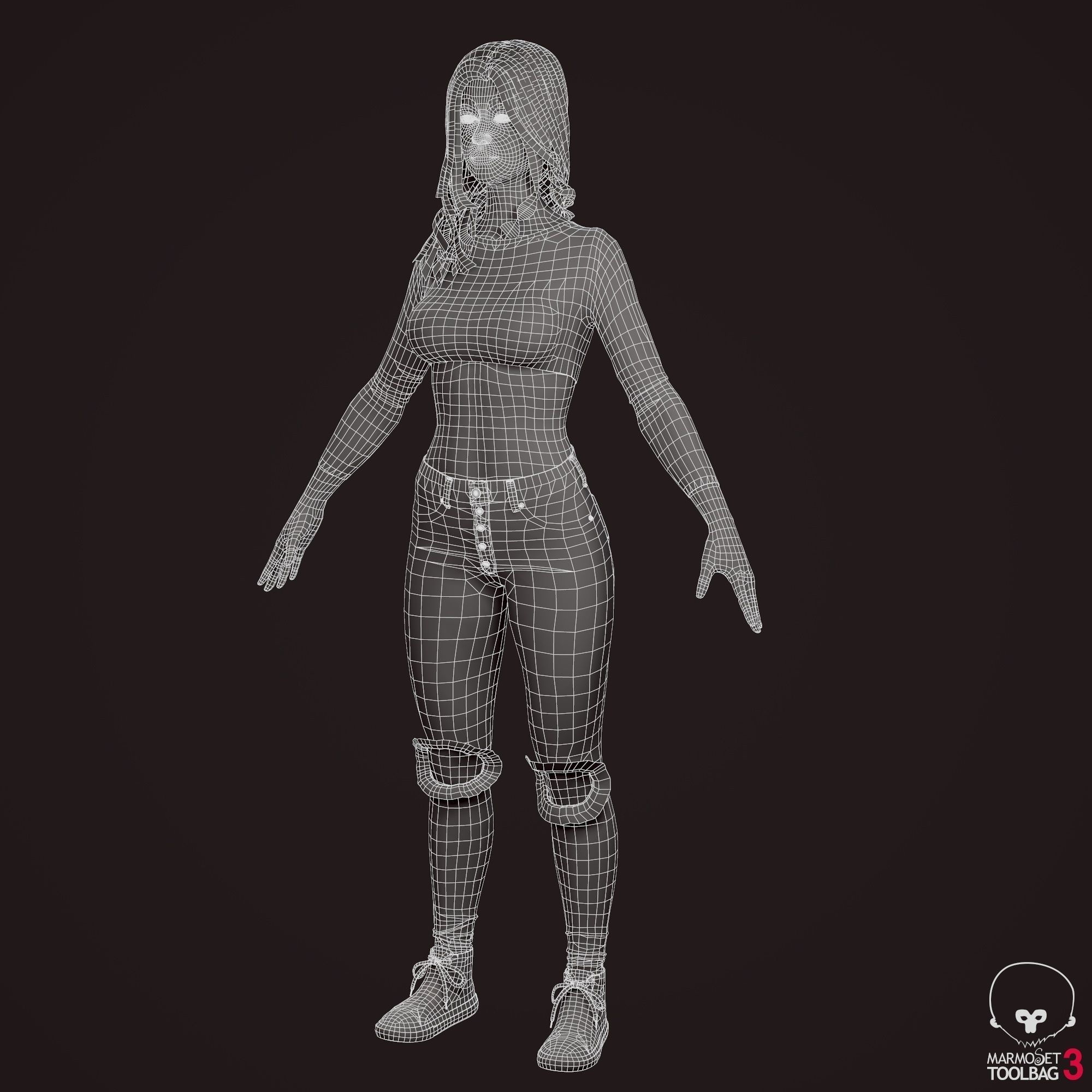 Girl in jeans Low-poly 3D model_42