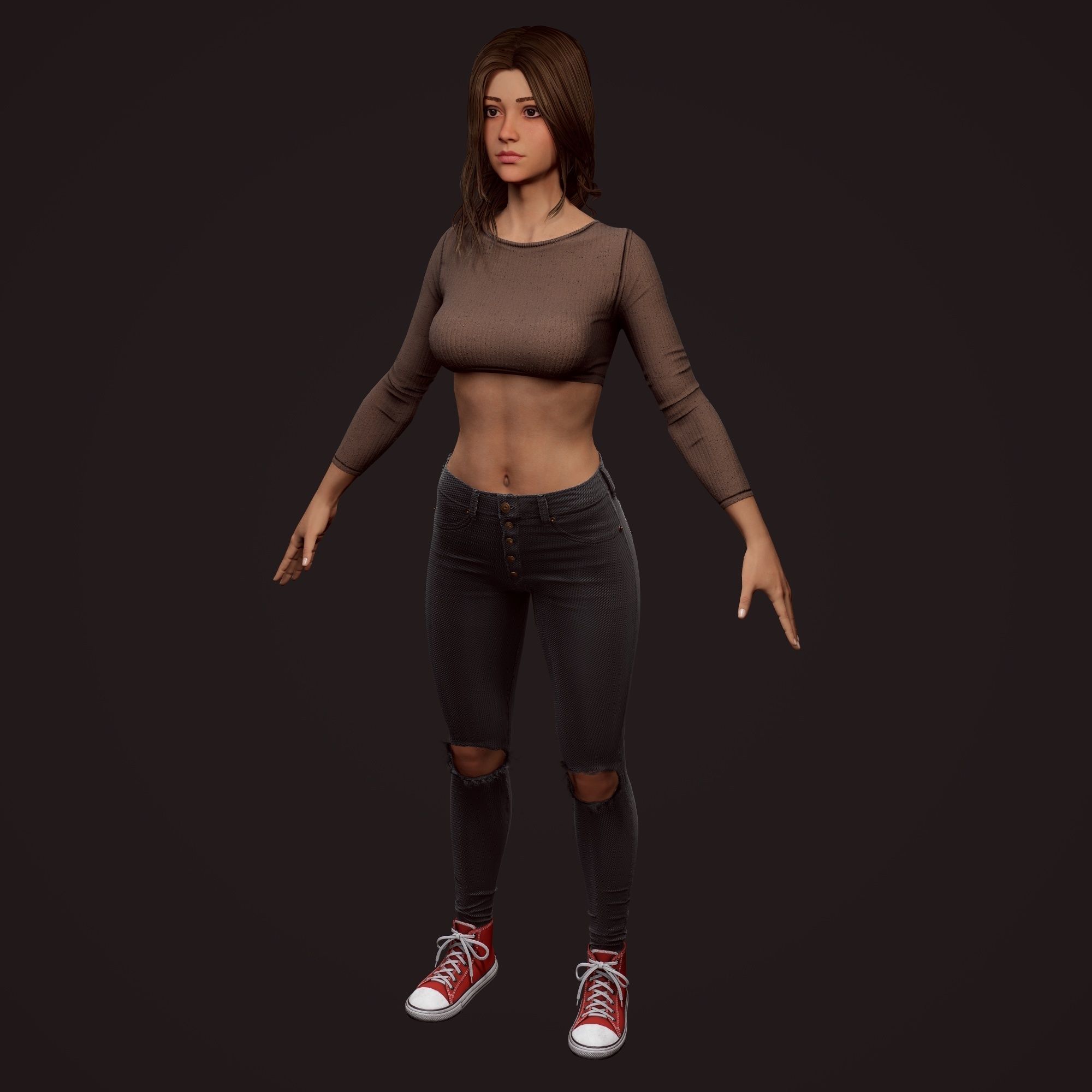 Girl in jeans Low-poly 3D model_67