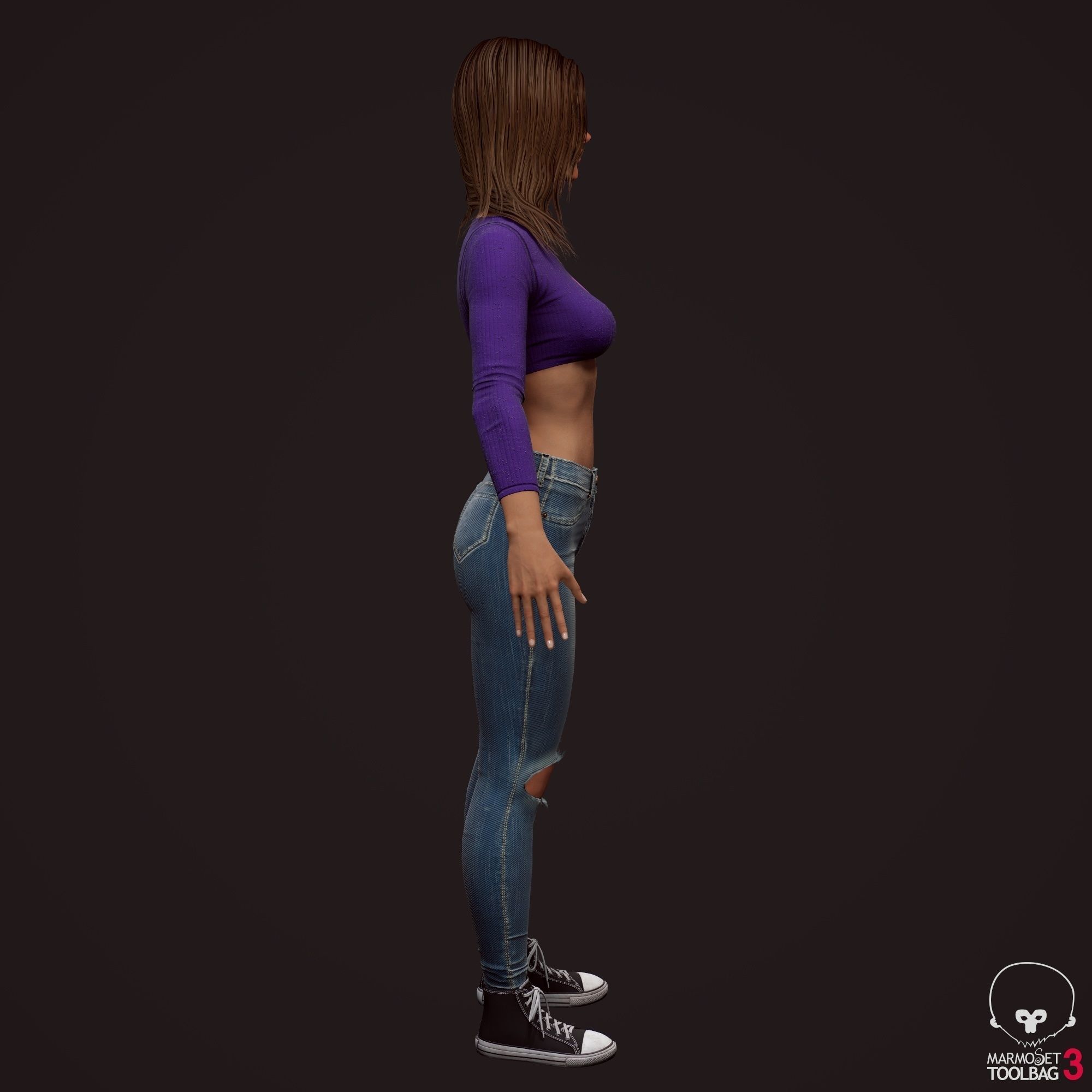 Girl in jeans Low-poly 3D model_25