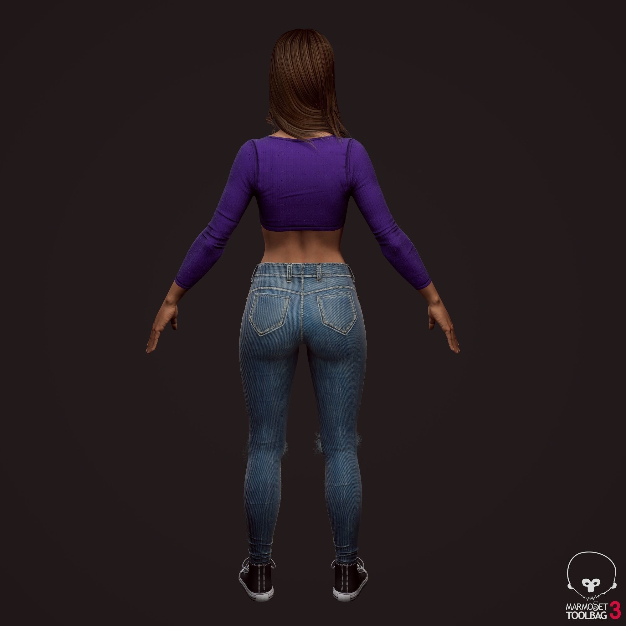 Girl in jeans Low-poly 3D model_27