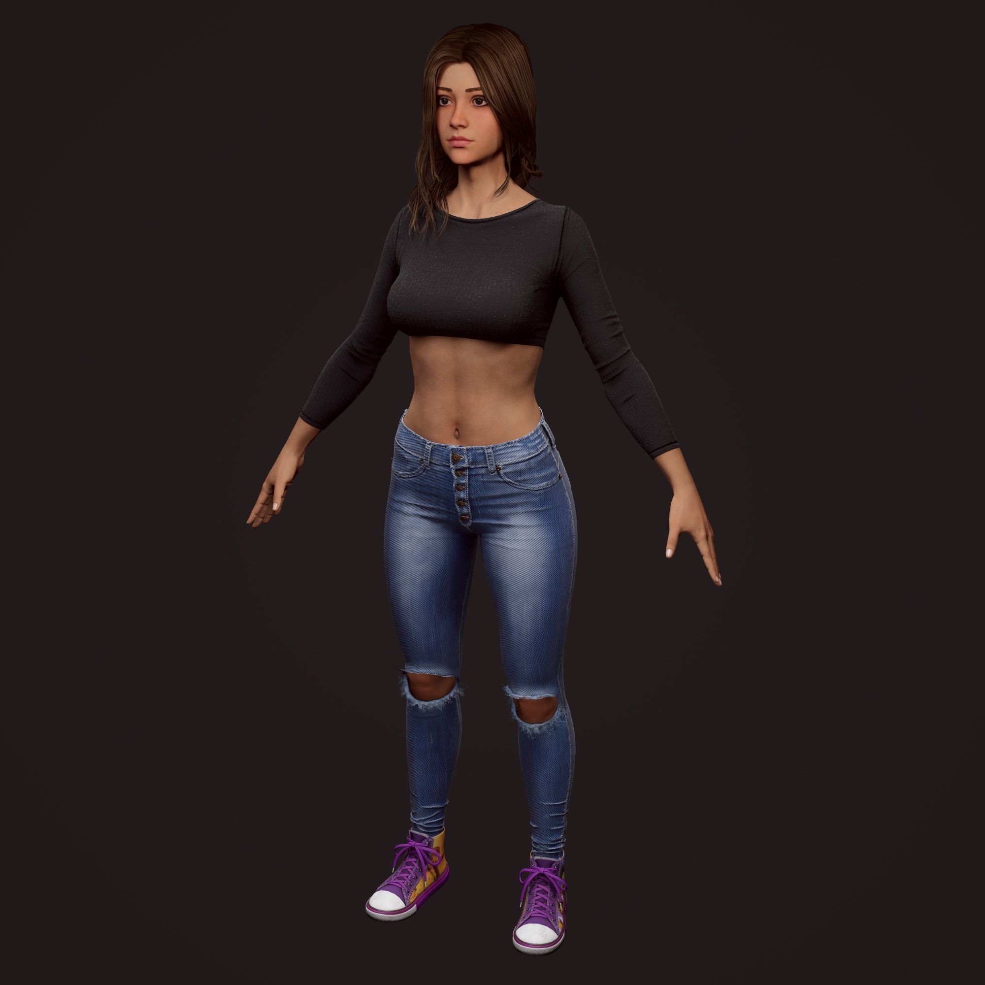 Girl in jeans Low-poly 3D model_68