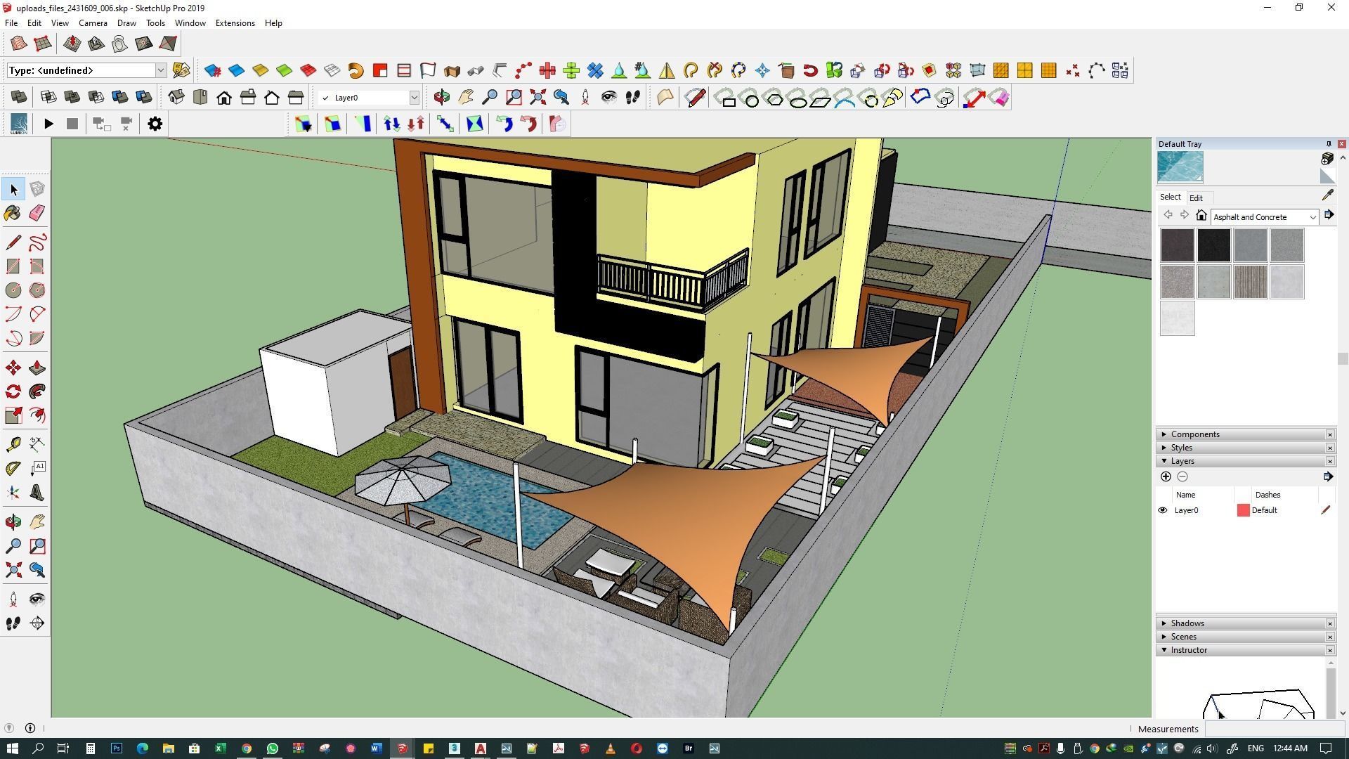 backyard pool design  of luxury house 3D model_9