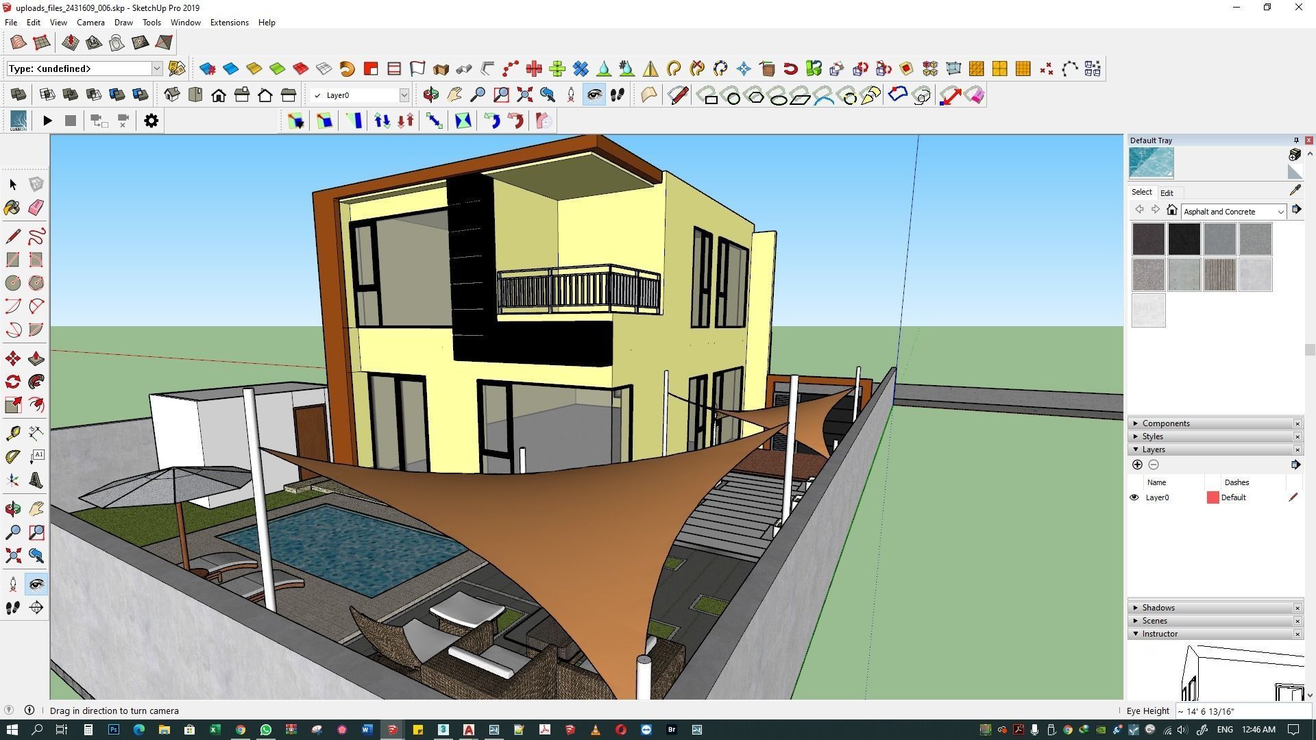 backyard pool design  of luxury house 3D model_14