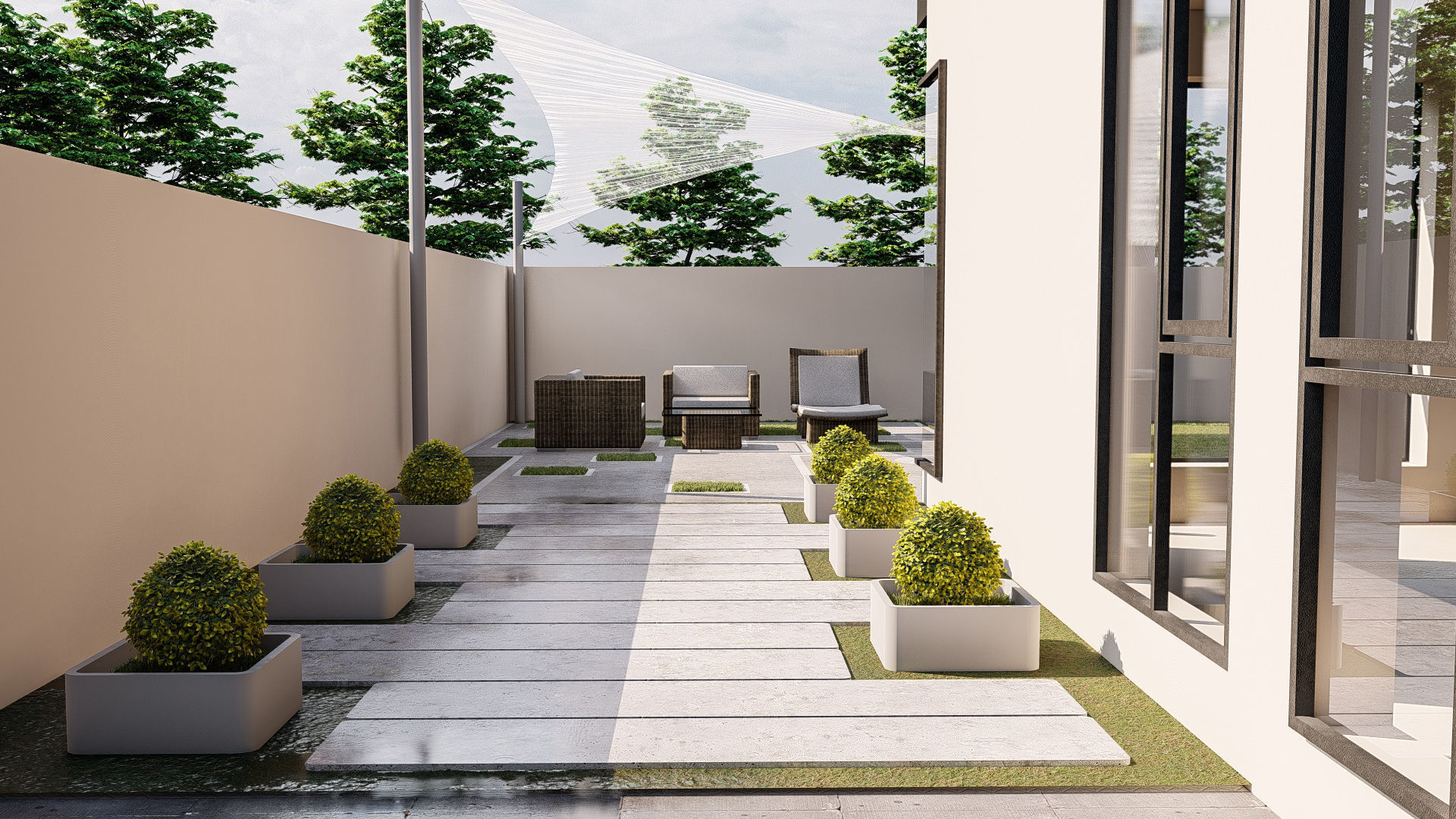 backyard pool design  of luxury house 3D model_4
