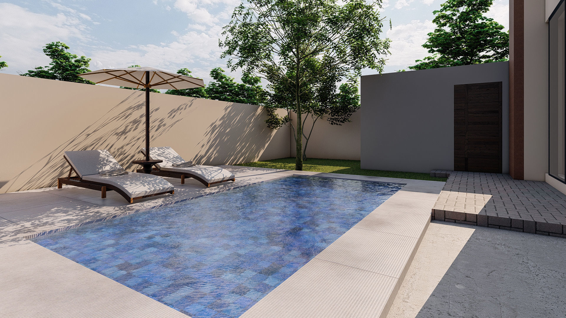 backyard pool design  of luxury house 3D model_1