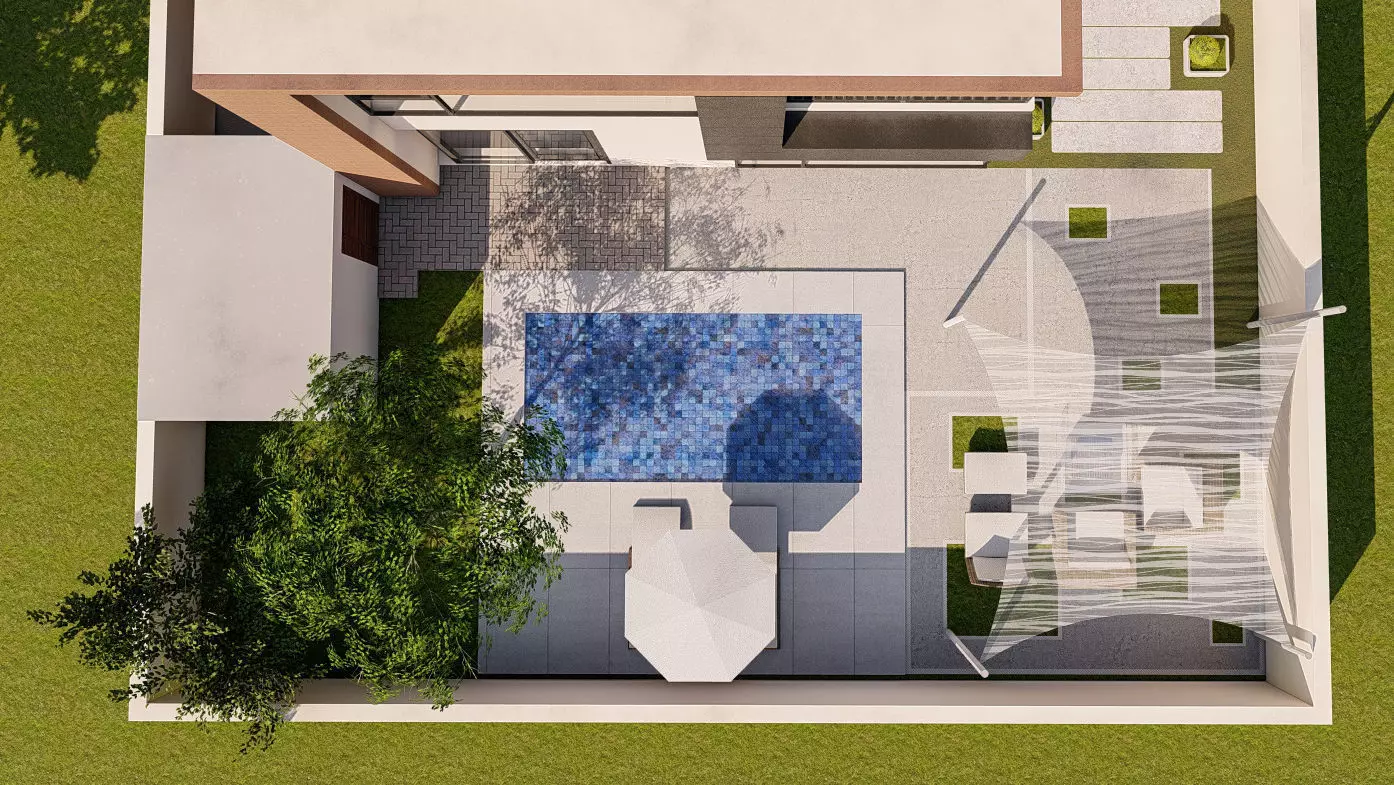 backyard pool design  of luxury house 3D model_0