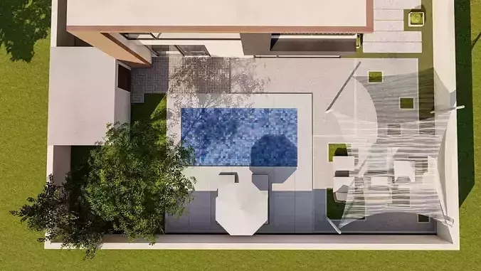 backyard pool design  of luxury house 3D model