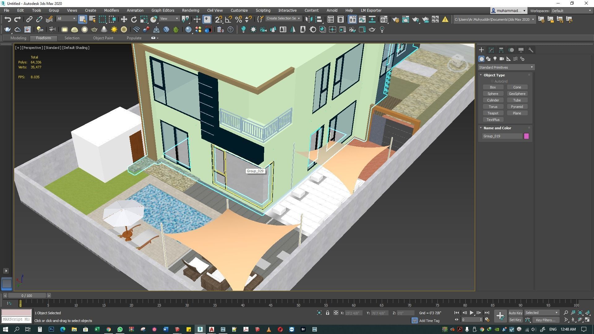 backyard pool design  of luxury house 3D model_33