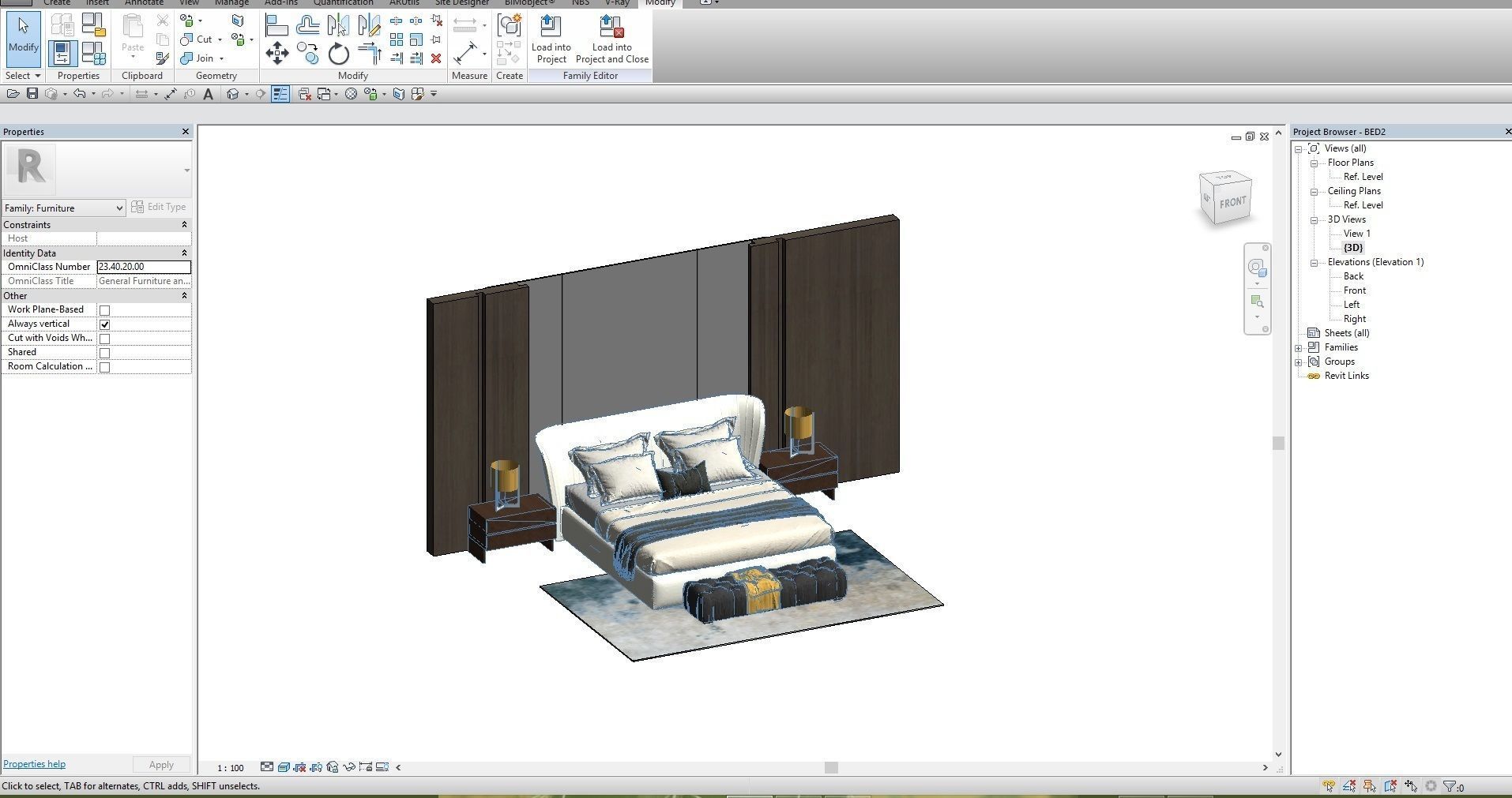 Revit double bed 5 model 3D model_6