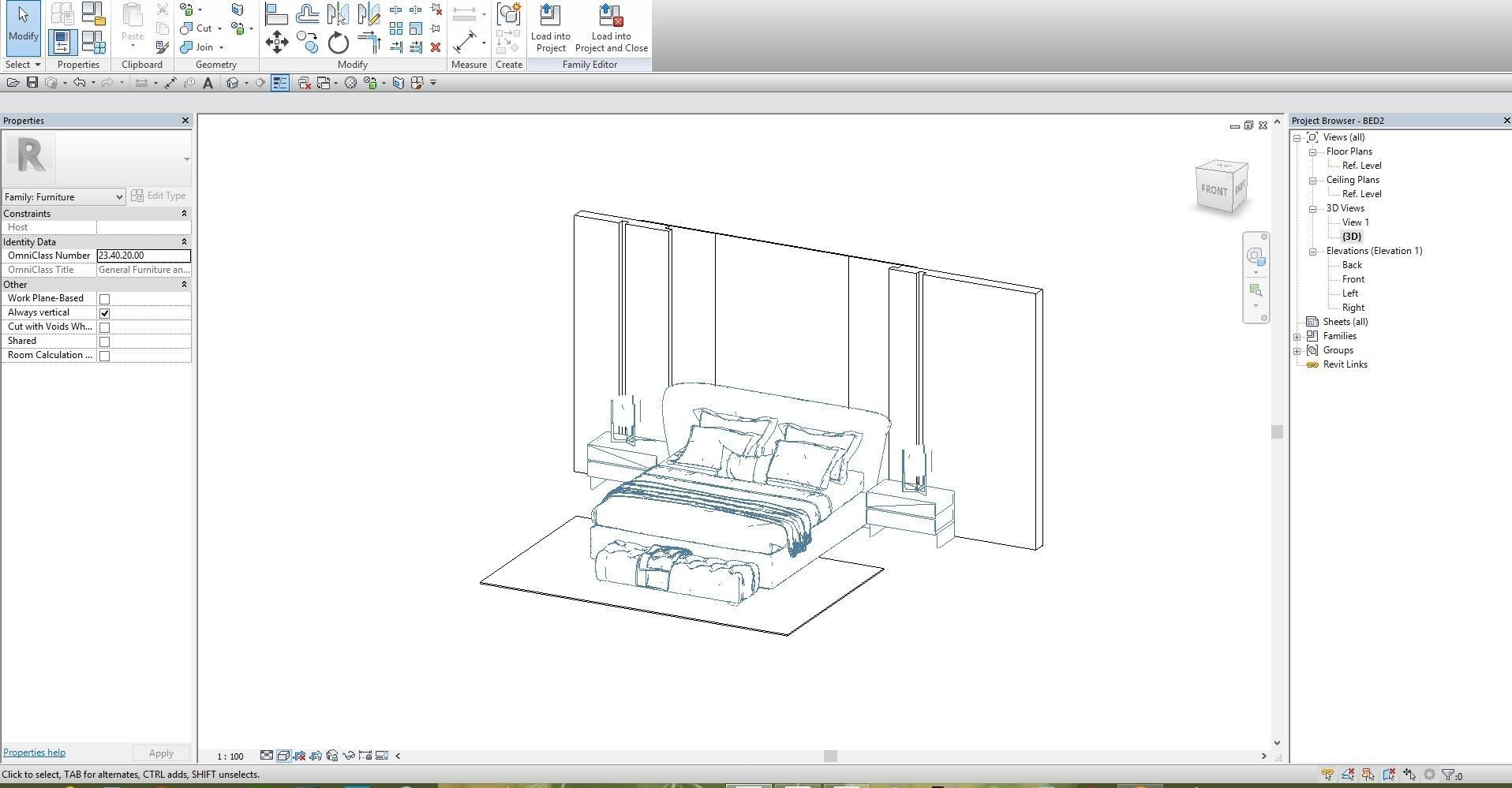 Revit double bed 5 model 3D model_7