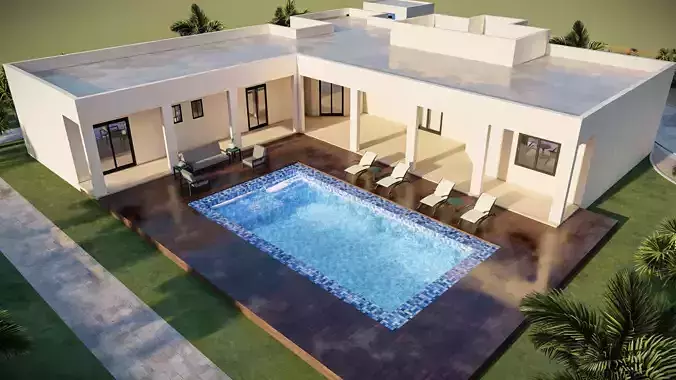 luxury water pool  landscape design of a village house 3D model