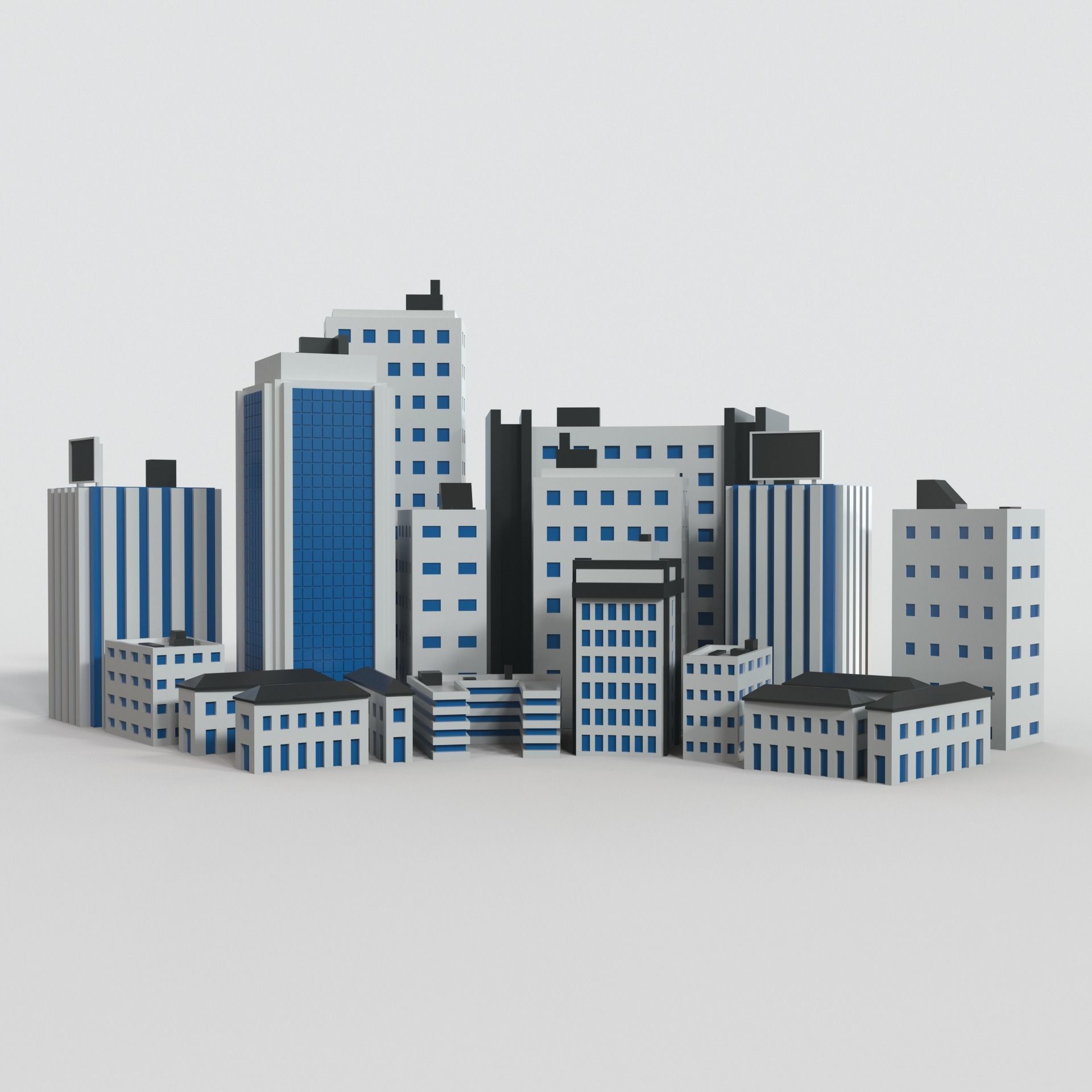 Low Poly City set of buildings Low-poly 3D model_3