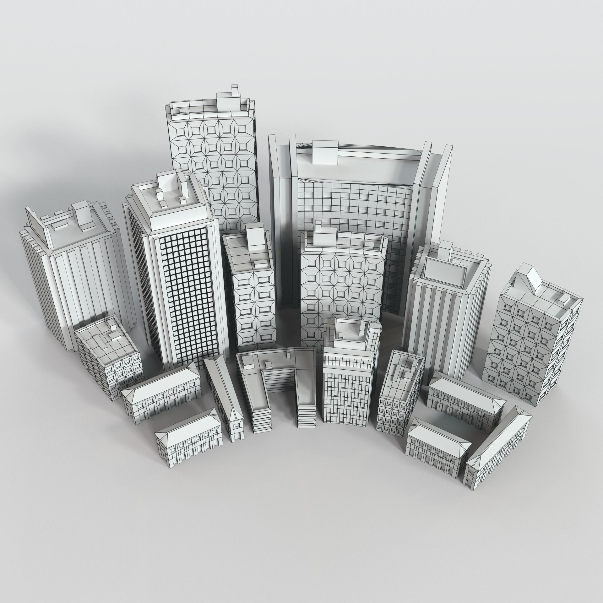 Low Poly City set of buildings Low-poly 3D model_6