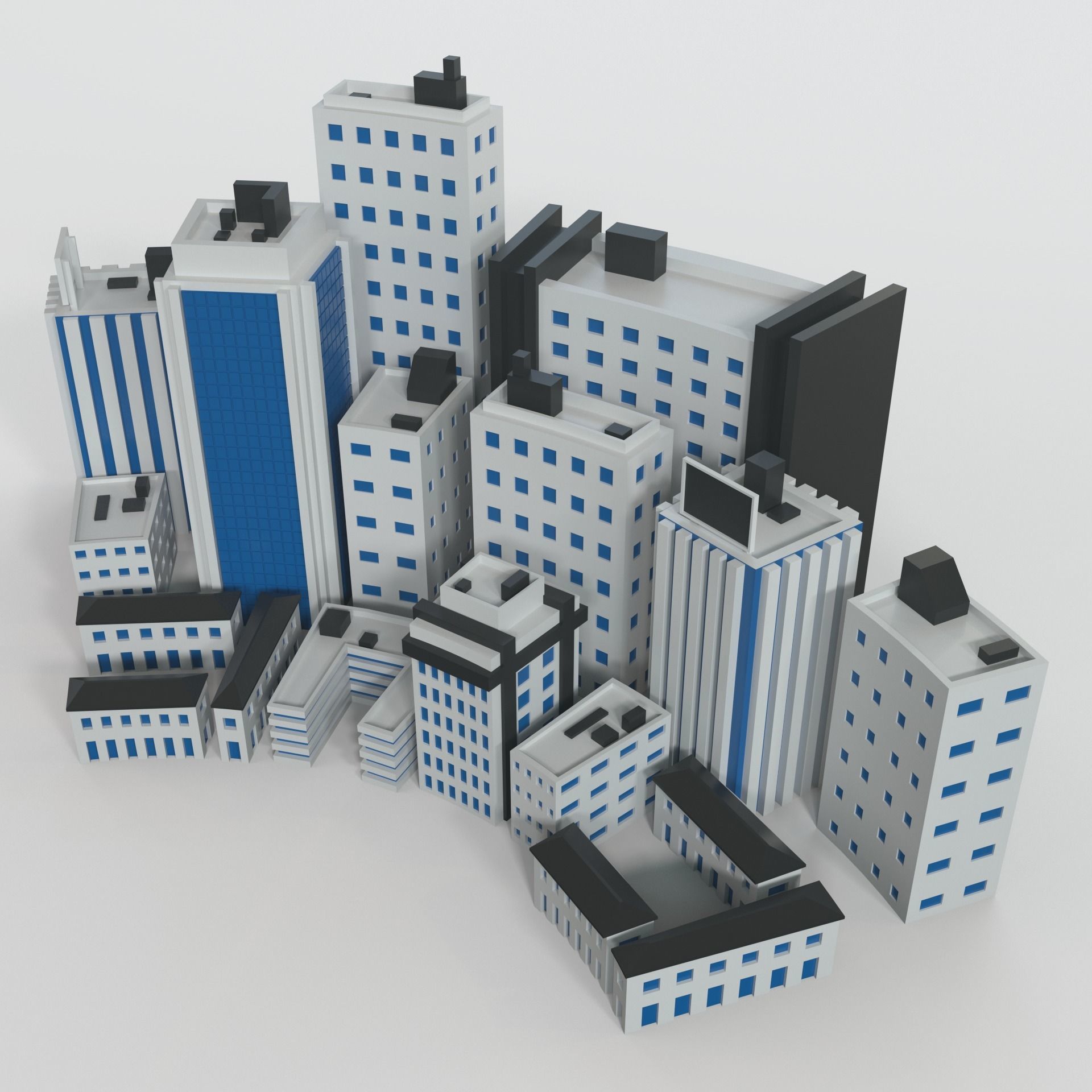 Low Poly City set of buildings Low-poly 3D model_2