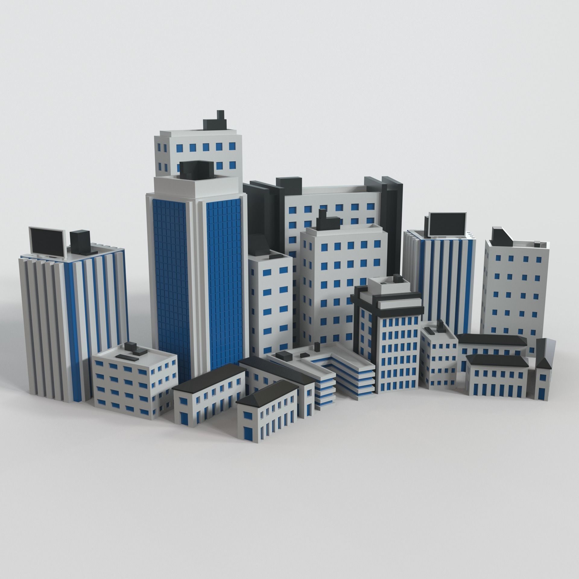 Low Poly City set of buildings Low-poly 3D model_1