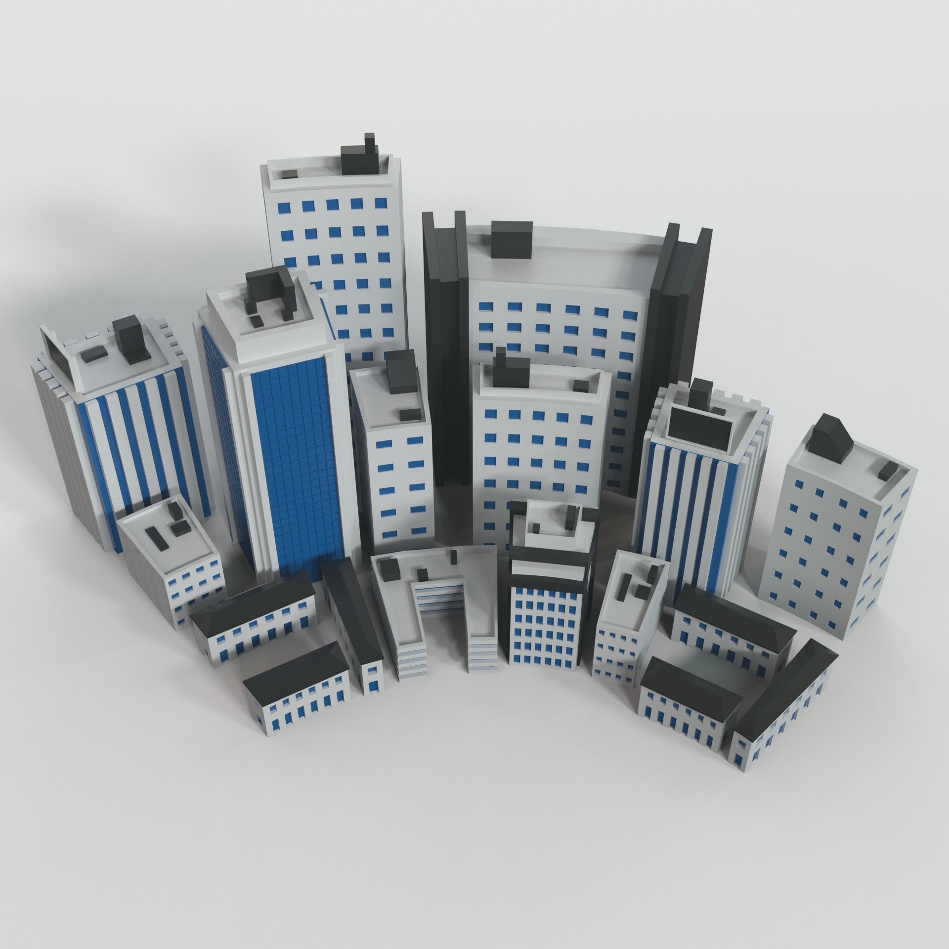 Low Poly City set of buildings Low-poly 3D model_4