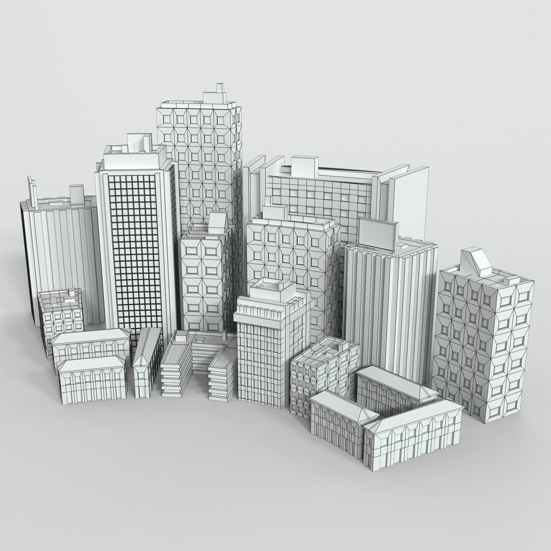Low Poly City set of buildings Low-poly 3D model_5