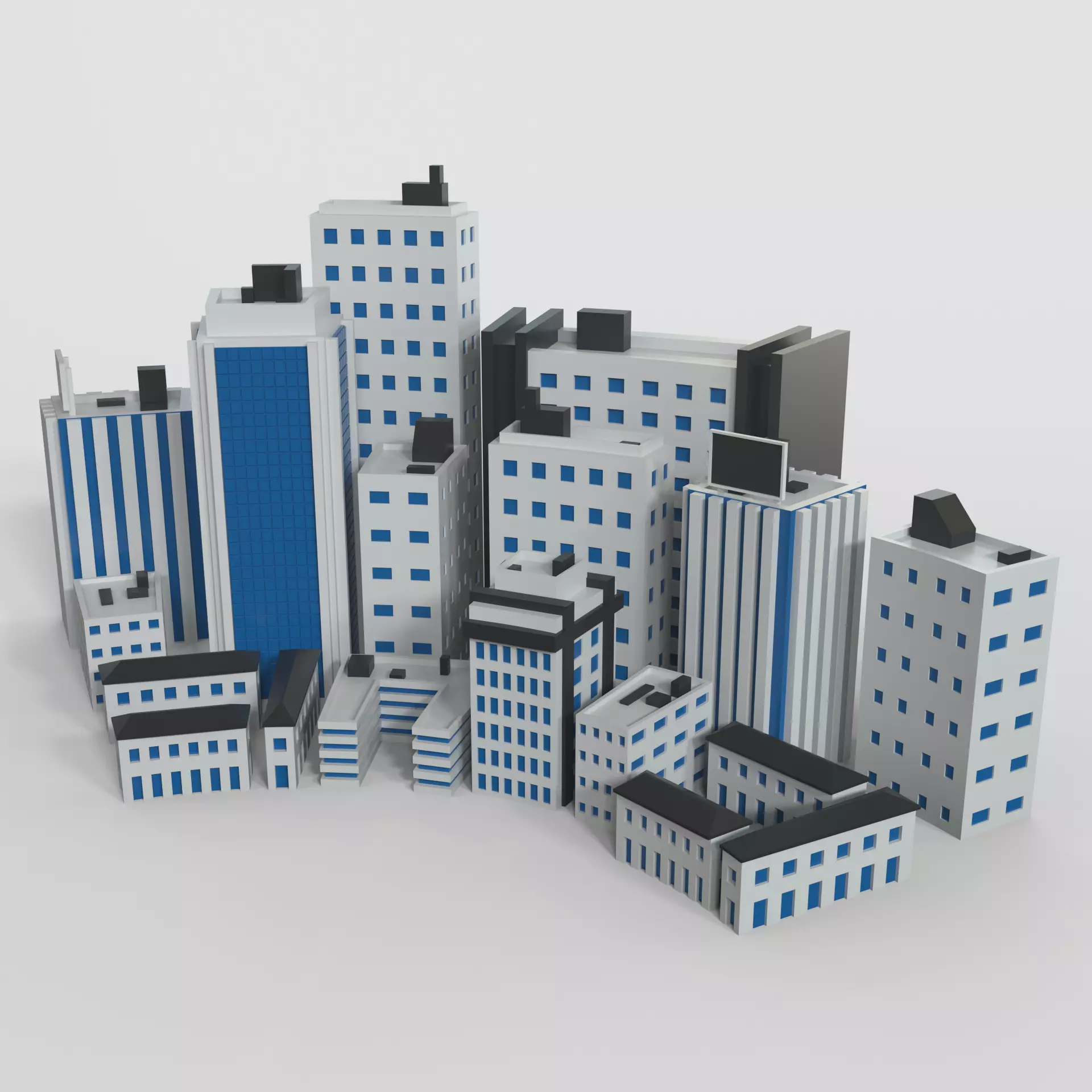 Low Poly City set of buildings Low-poly 3D model_0