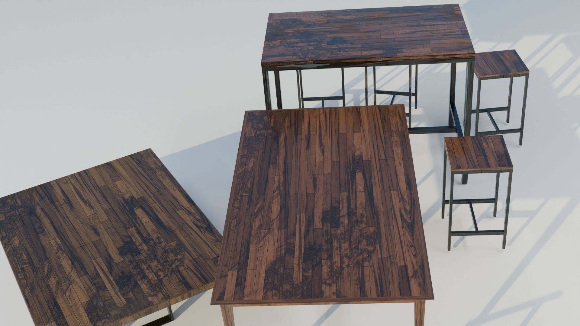 Interior and exterior wooden tables and stools 3d models Low-poly 3D model_2
