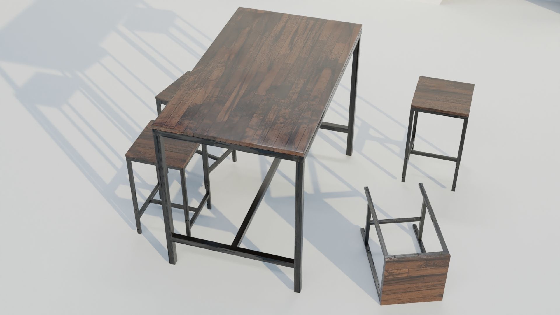 Interior and exterior wooden tables and stools 3d models Low-poly 3D model_6