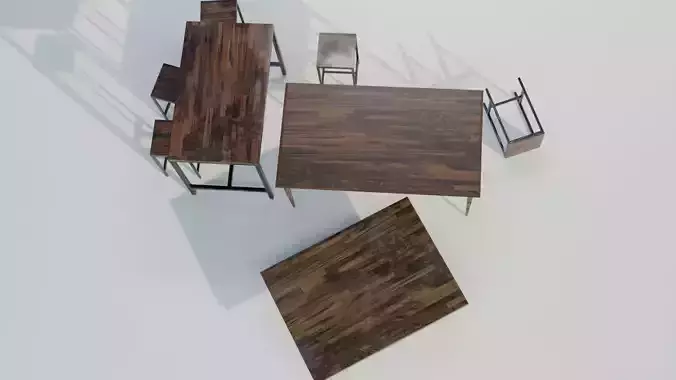 Interior and exterior wooden tables and stools 3d models