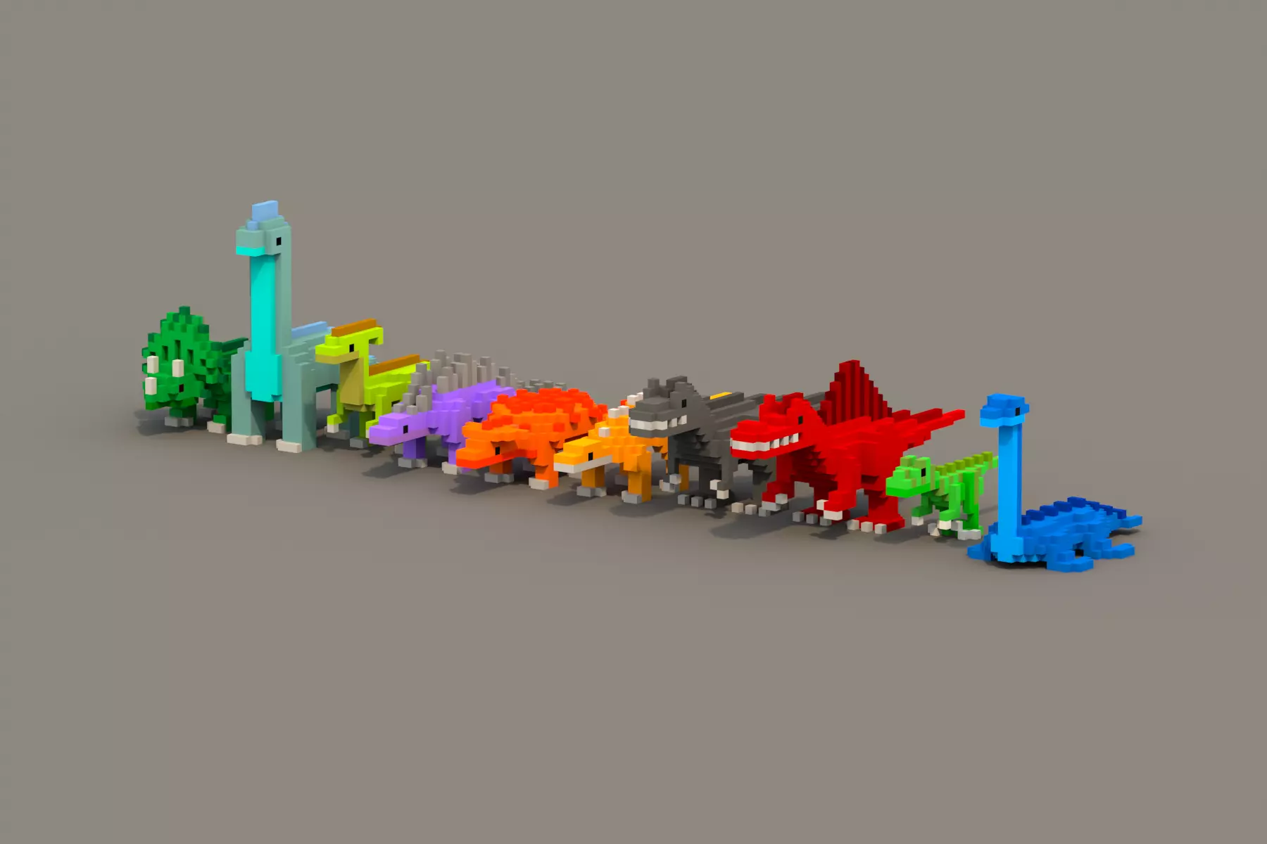 Dinosaur Voxel Pack Low-poly 3D model_0