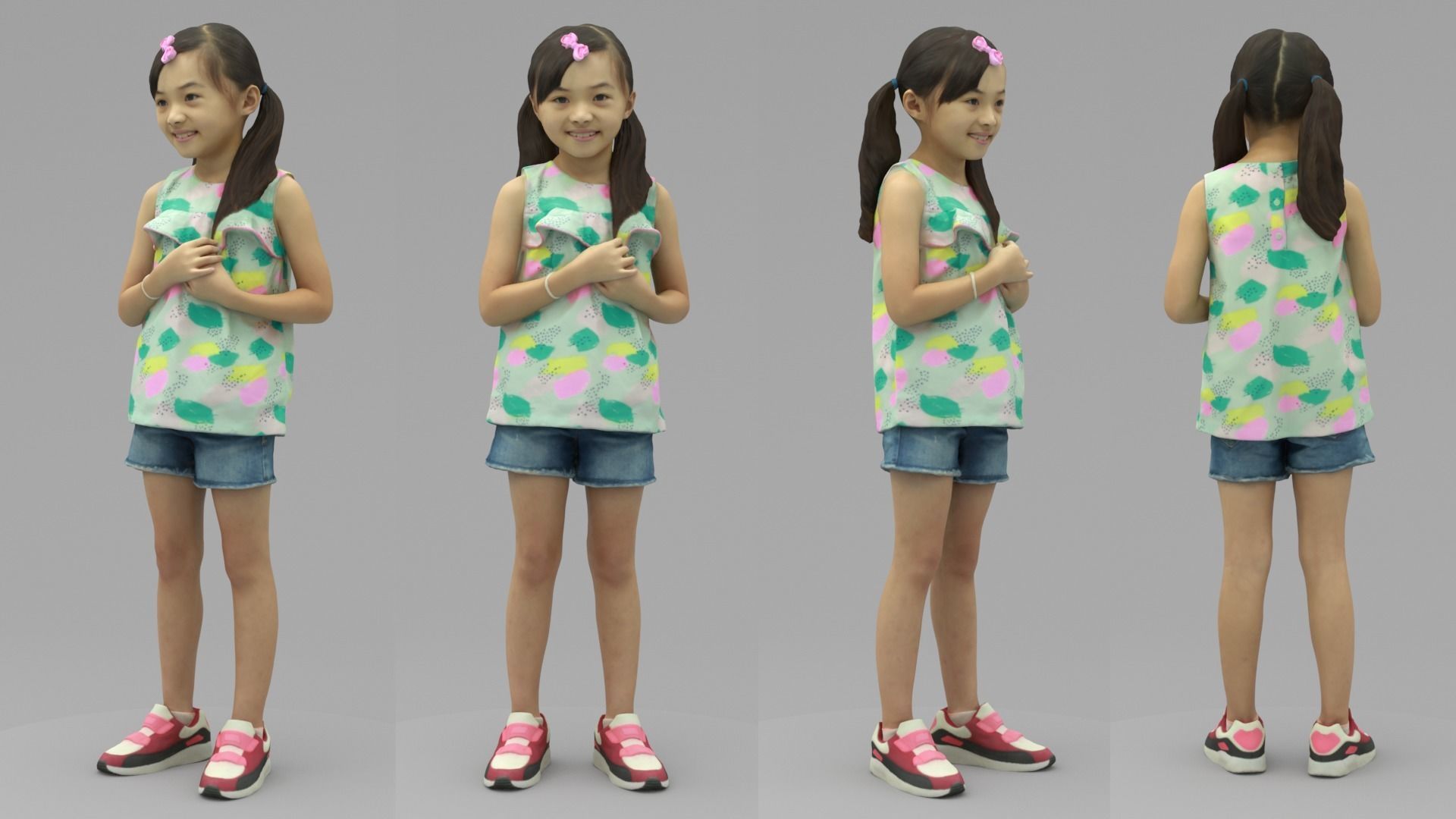 A Lovely Girl Standing Alone 3D model_4
