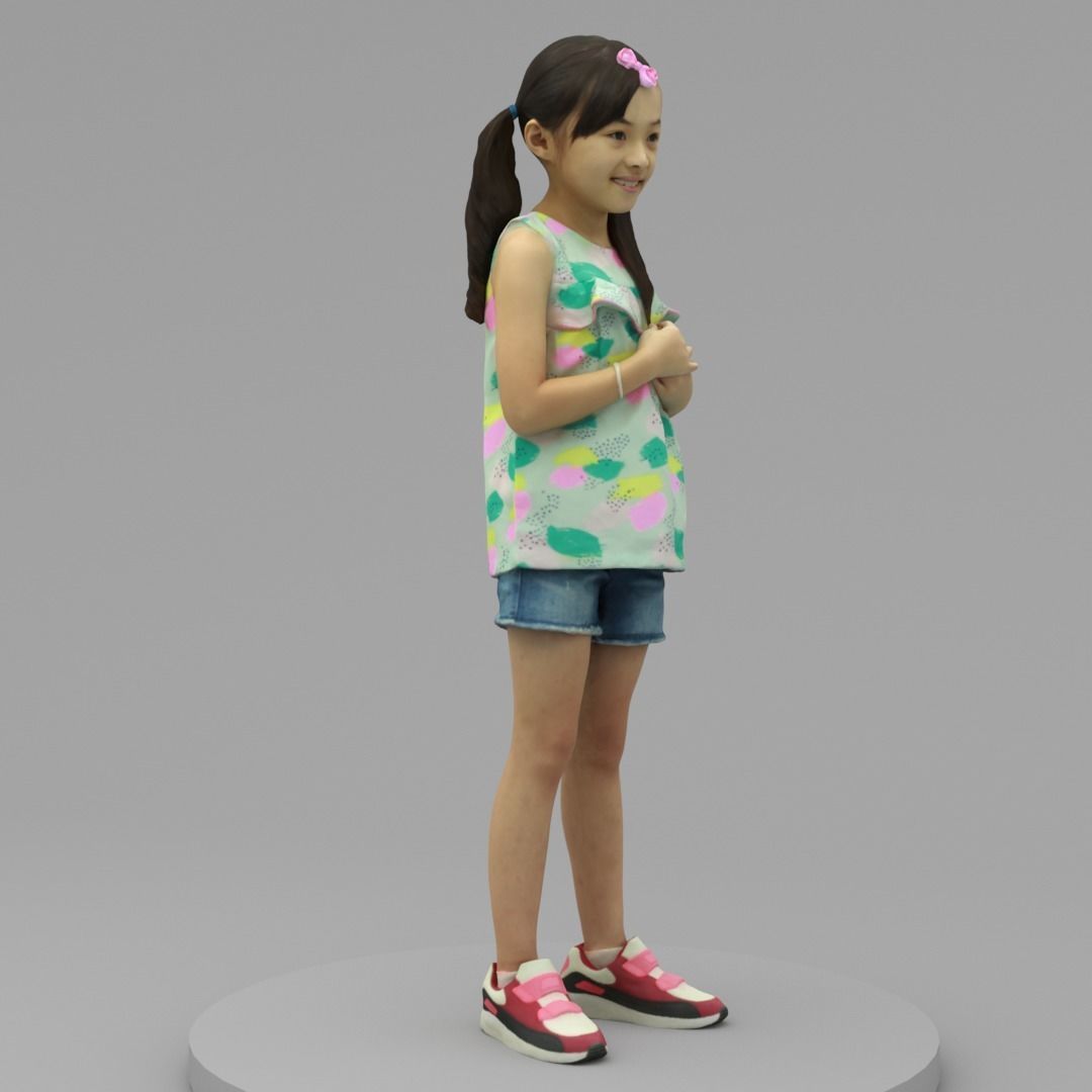A Lovely Girl Standing Alone 3D model_2