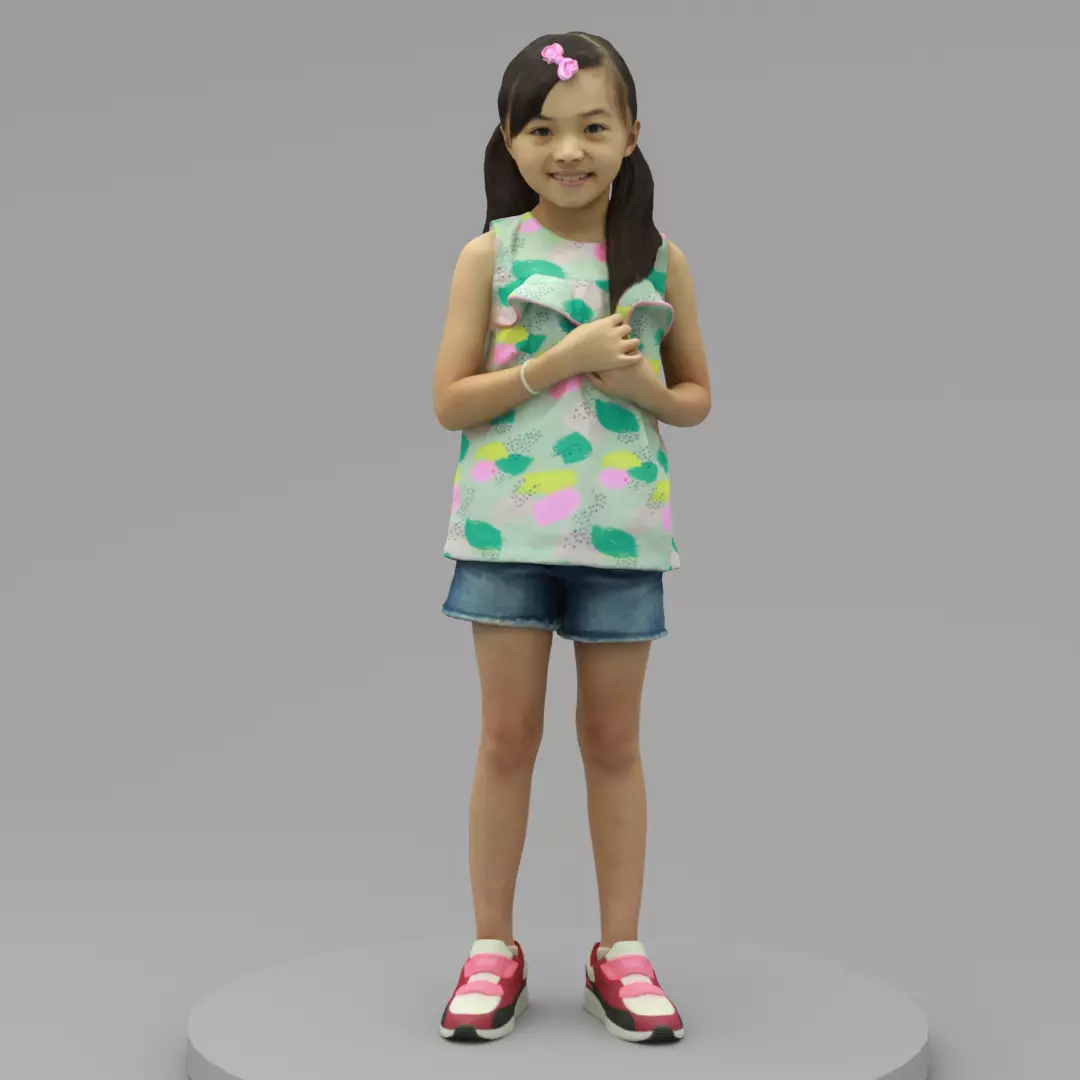 A Lovely Girl Standing Alone 3D model_0