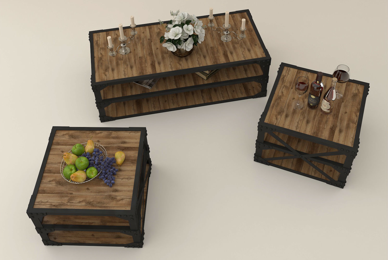 Tea table set with accessories 3D model_2