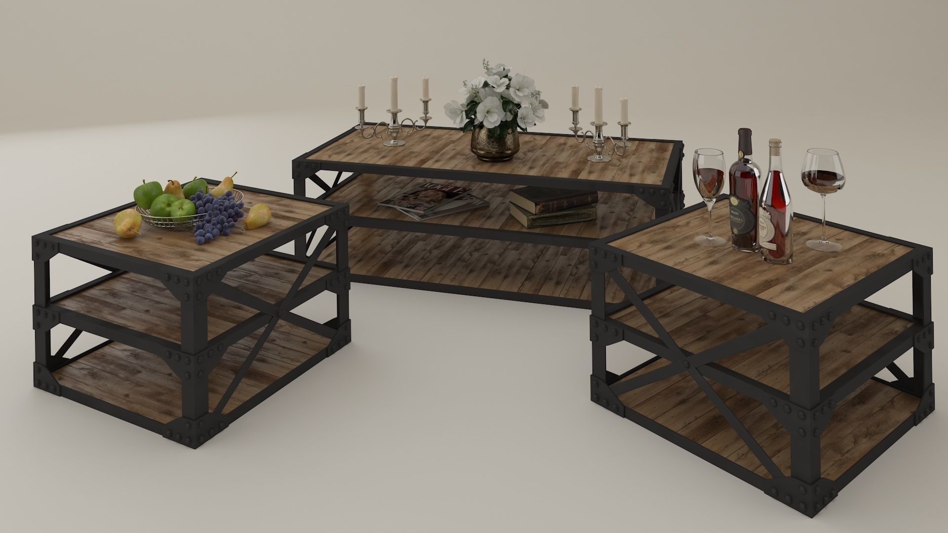 Tea table set with accessories 3D model_1