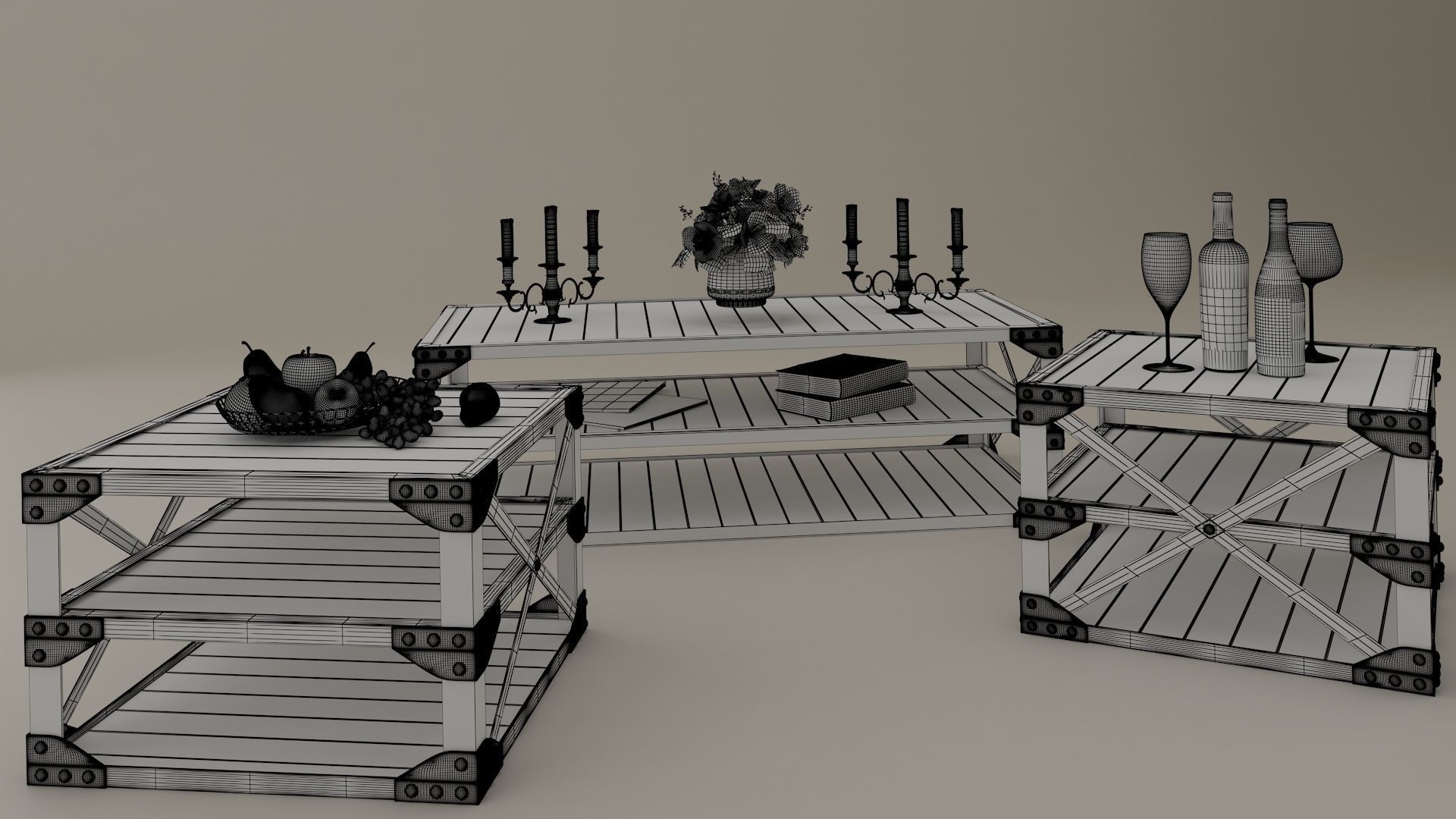 Tea table set with accessories 3D model_15