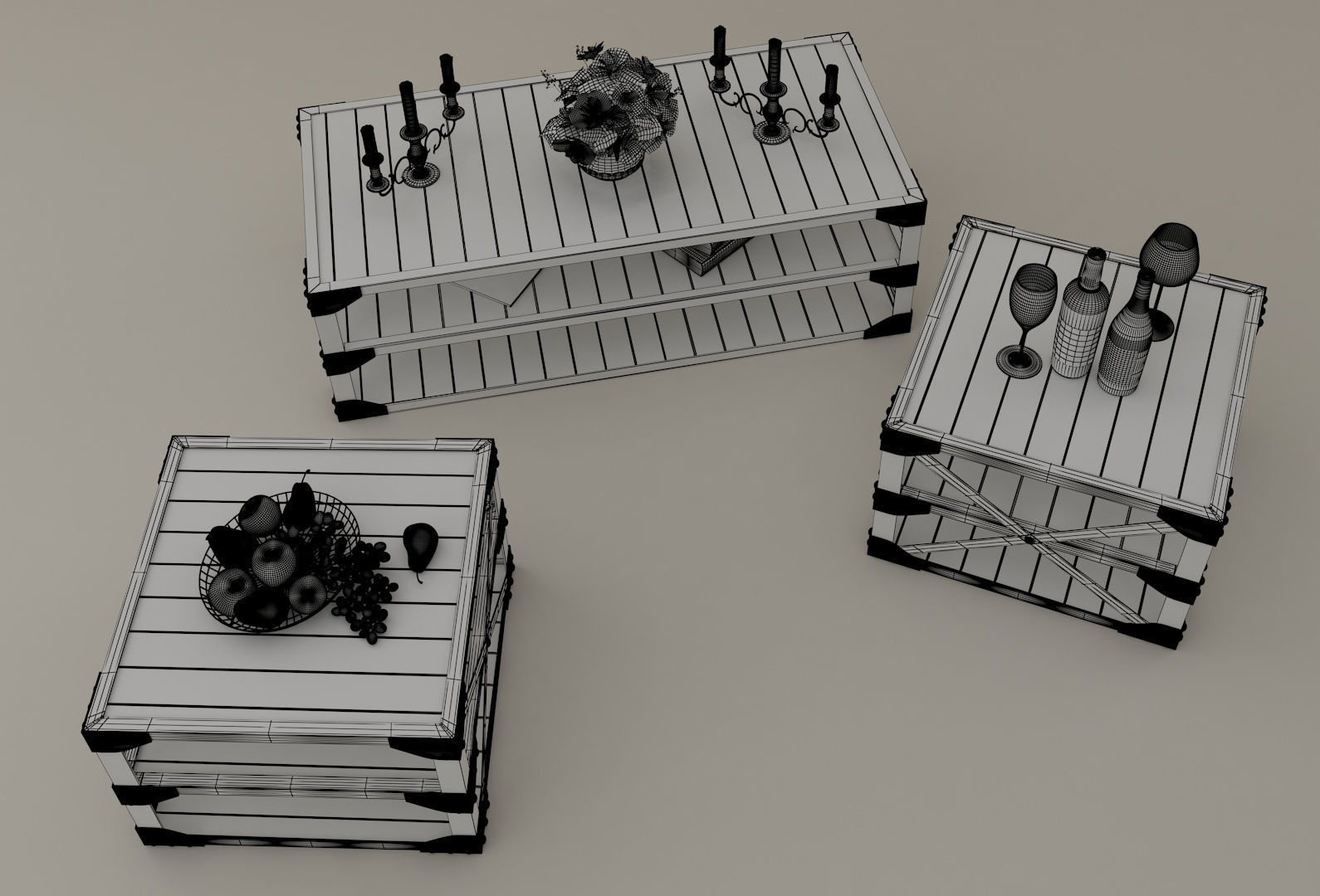 Tea table set with accessories 3D model_14