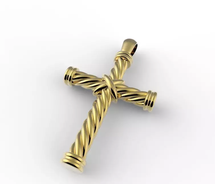 cross gold twisted pendant 3D print model