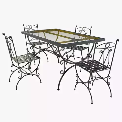 Iron Glass Table and Chairs 3D model