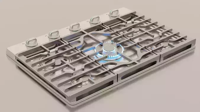 PBR model of gas hob aluminium finish